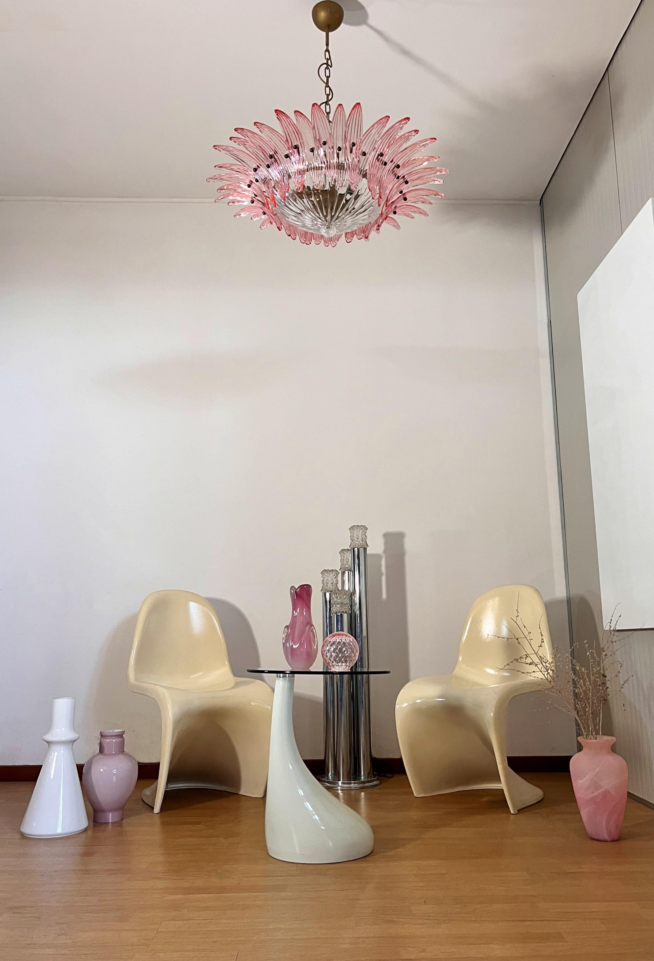 Mid-Century Modern Murano Chandelier / ceiling light Original Palmette, PINK glasses