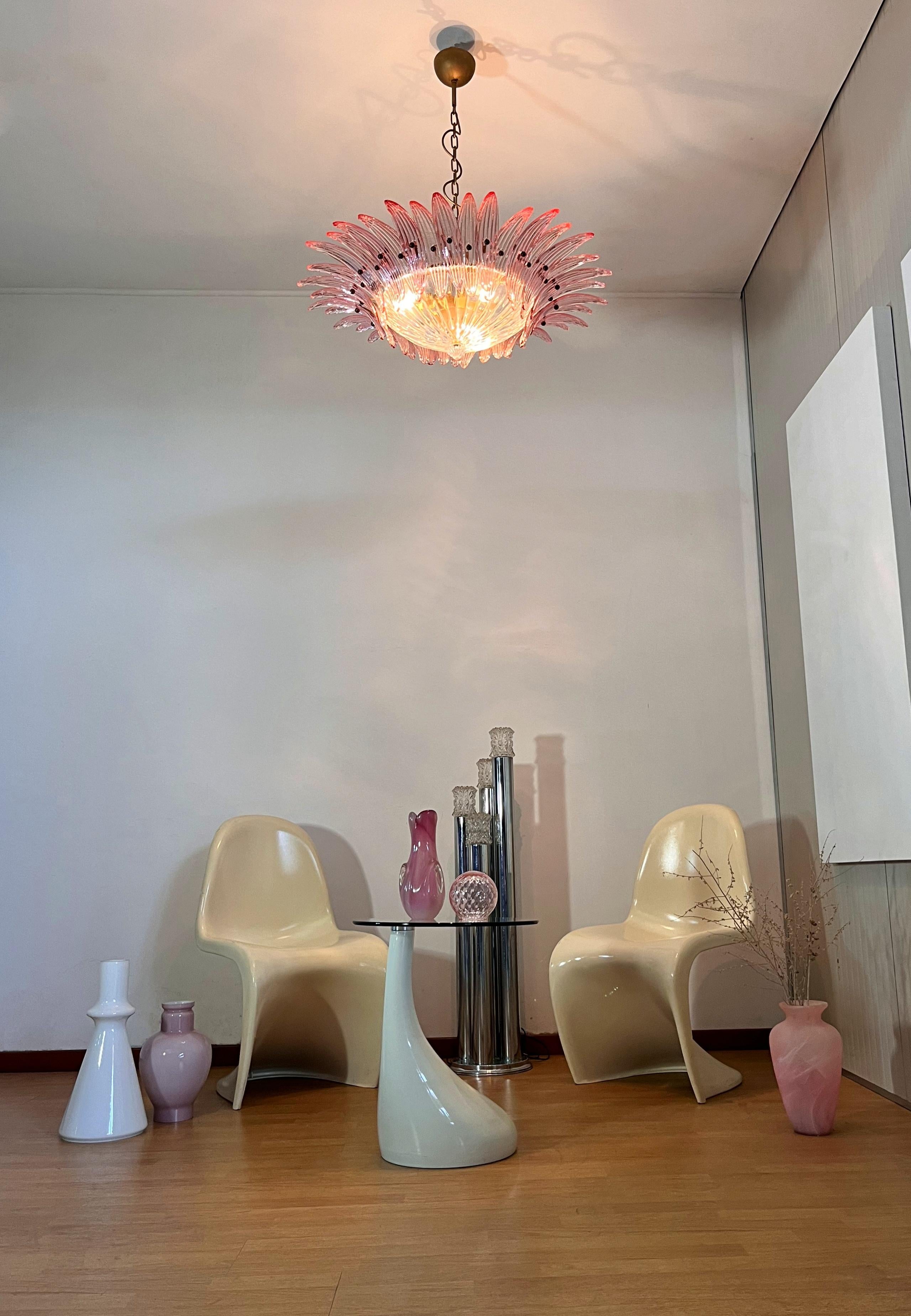 Galvanized Murano Chandelier / ceiling light Original Palmette, PINK glasses
