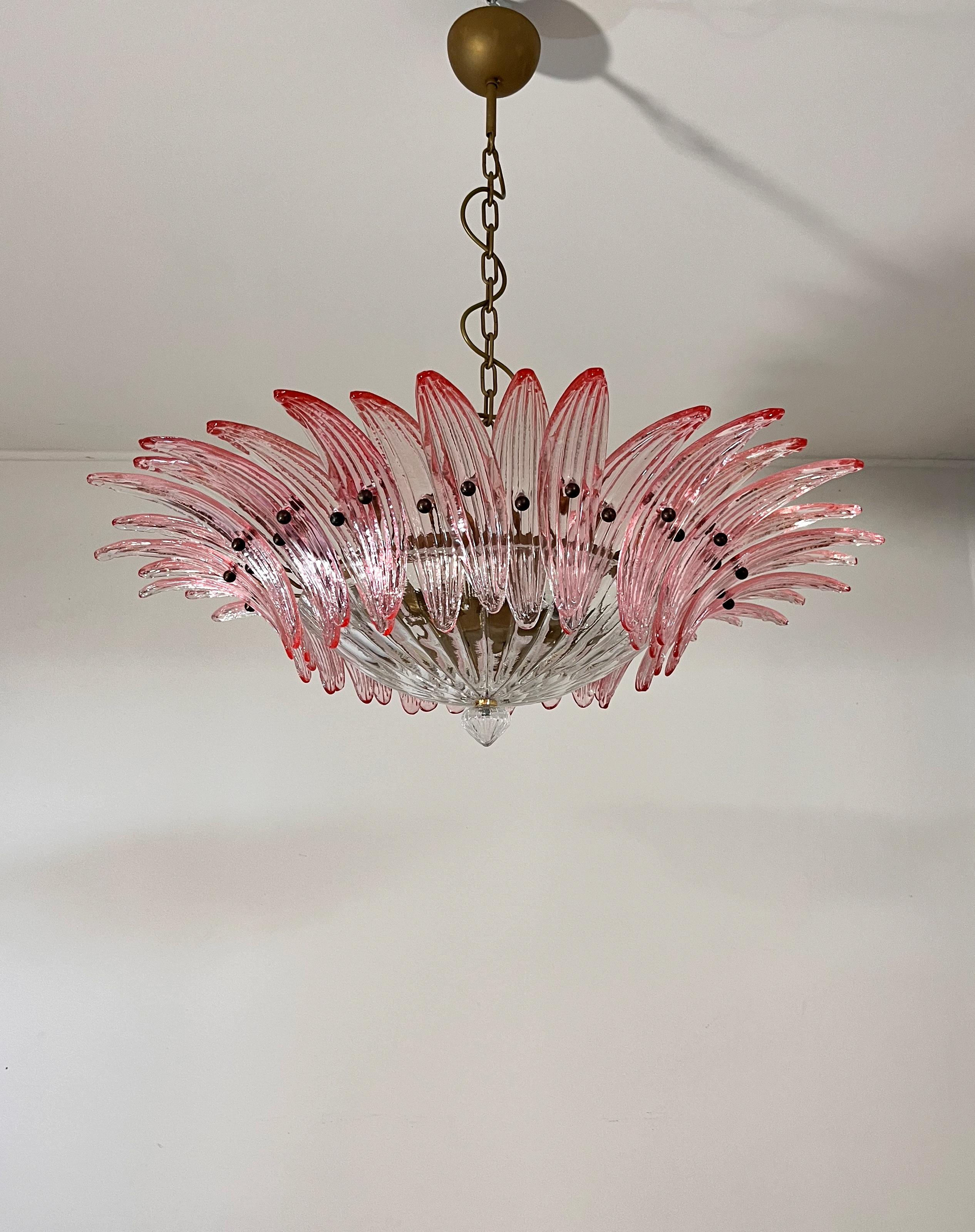 Art Glass Murano Chandelier / ceiling light Original Palmette, PINK glasses