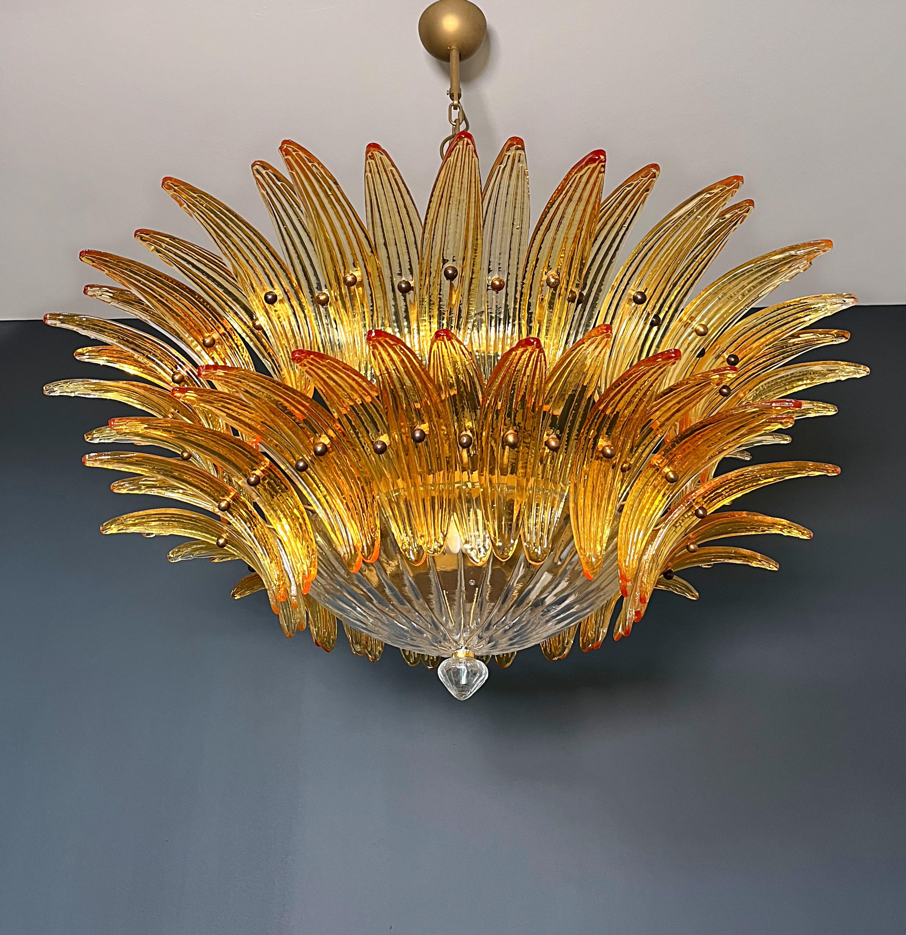 Murano Chandelier/ceiling light Original Palmette, two levels, 82 amber glasses 2