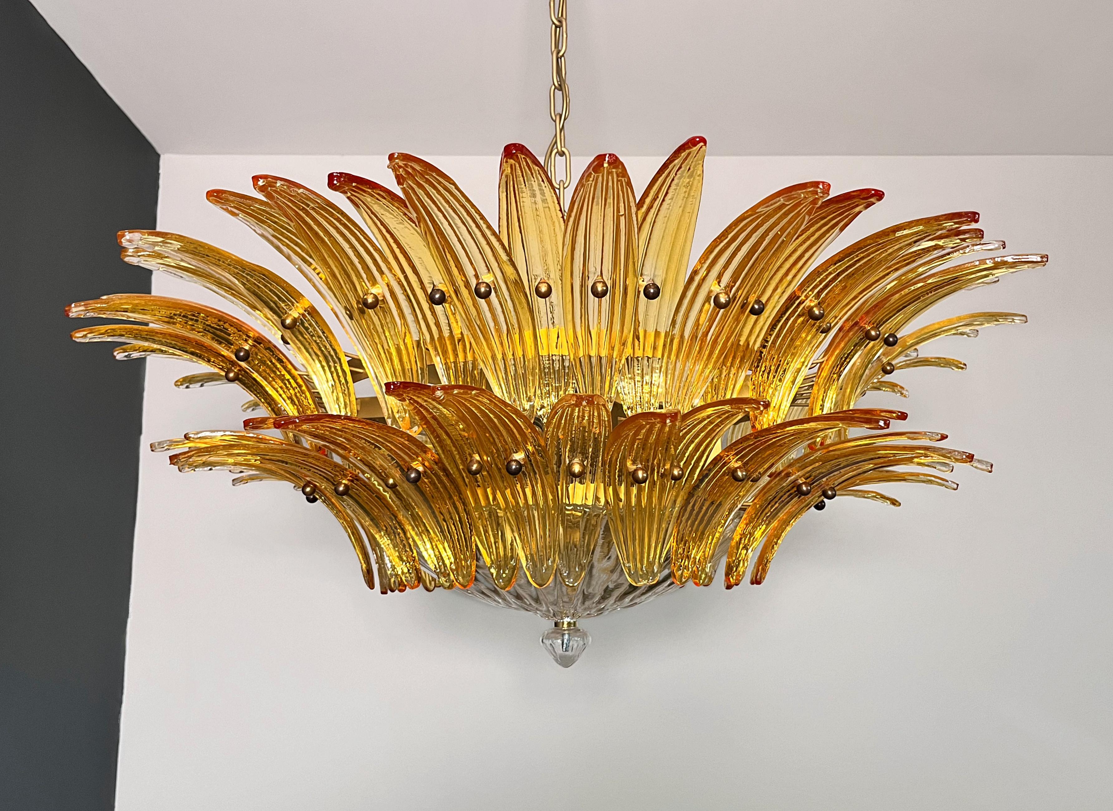 Murano Chandelier/ceiling light Original Palmette, two levels, 82 amber glasses 4