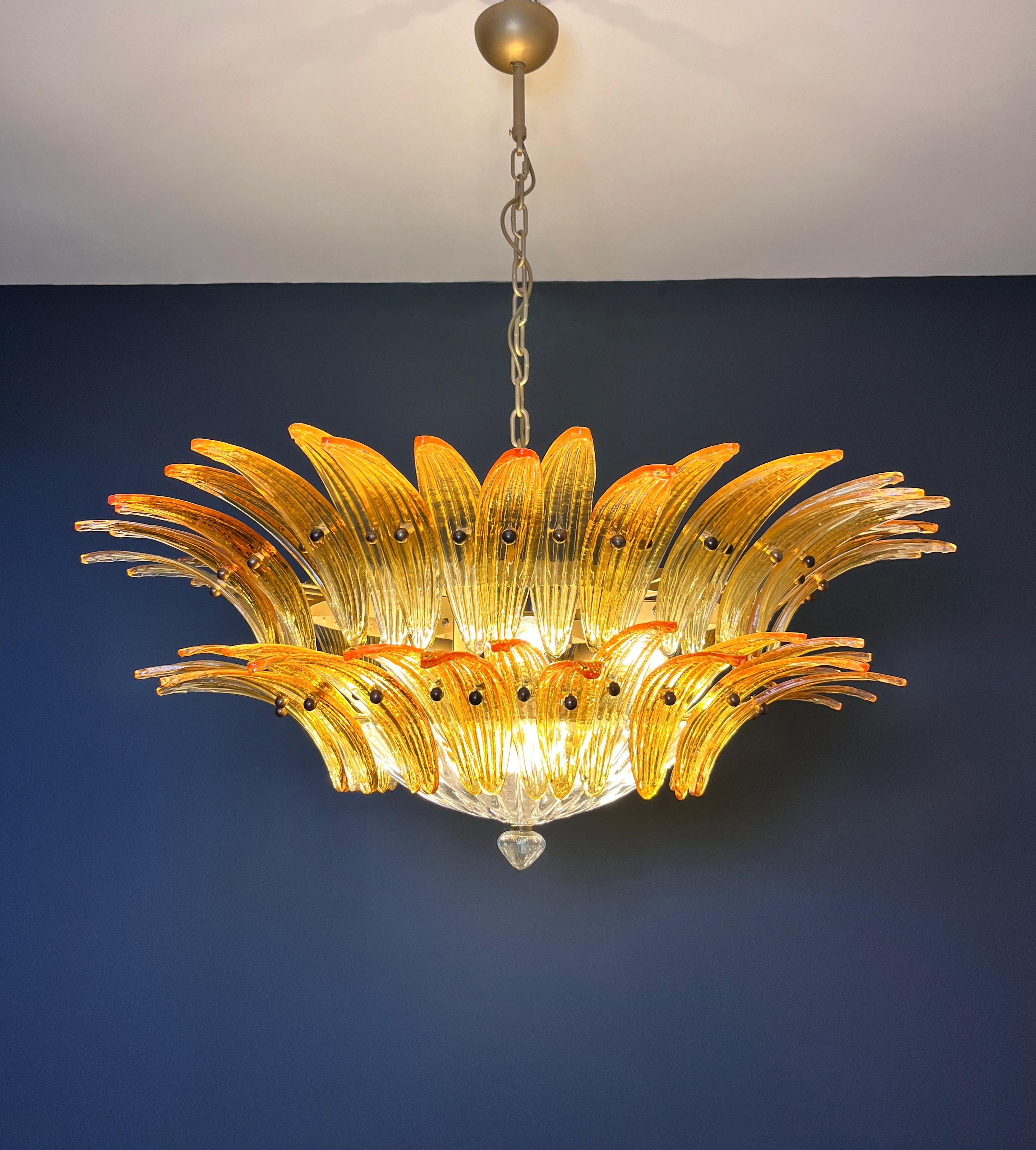 Murano Chandelier/ceiling light Original Palmette, two levels, 82 amber glasses 6