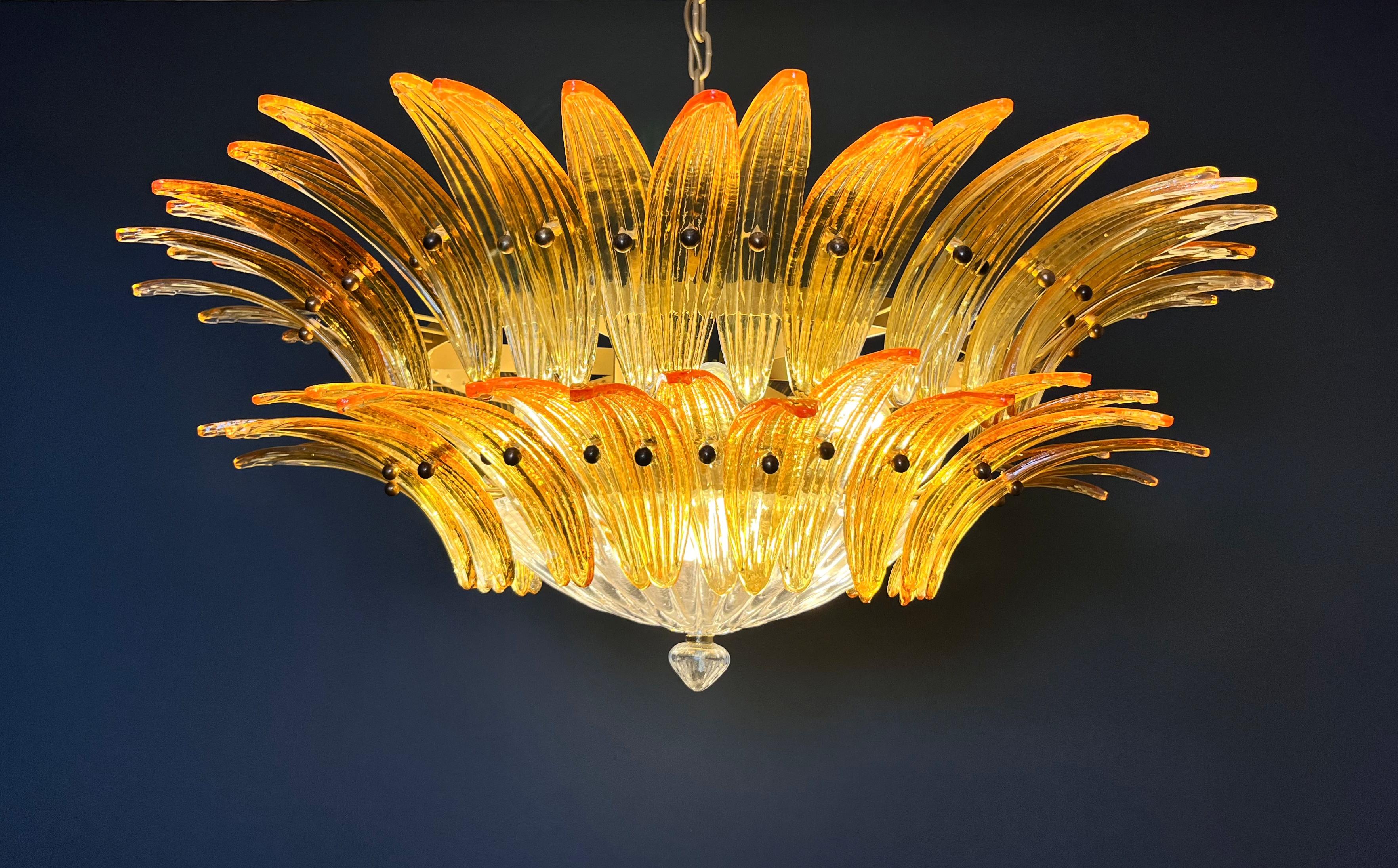 Murano Chandelier/ceiling light Original Palmette, two levels, 82 amber glasses 7