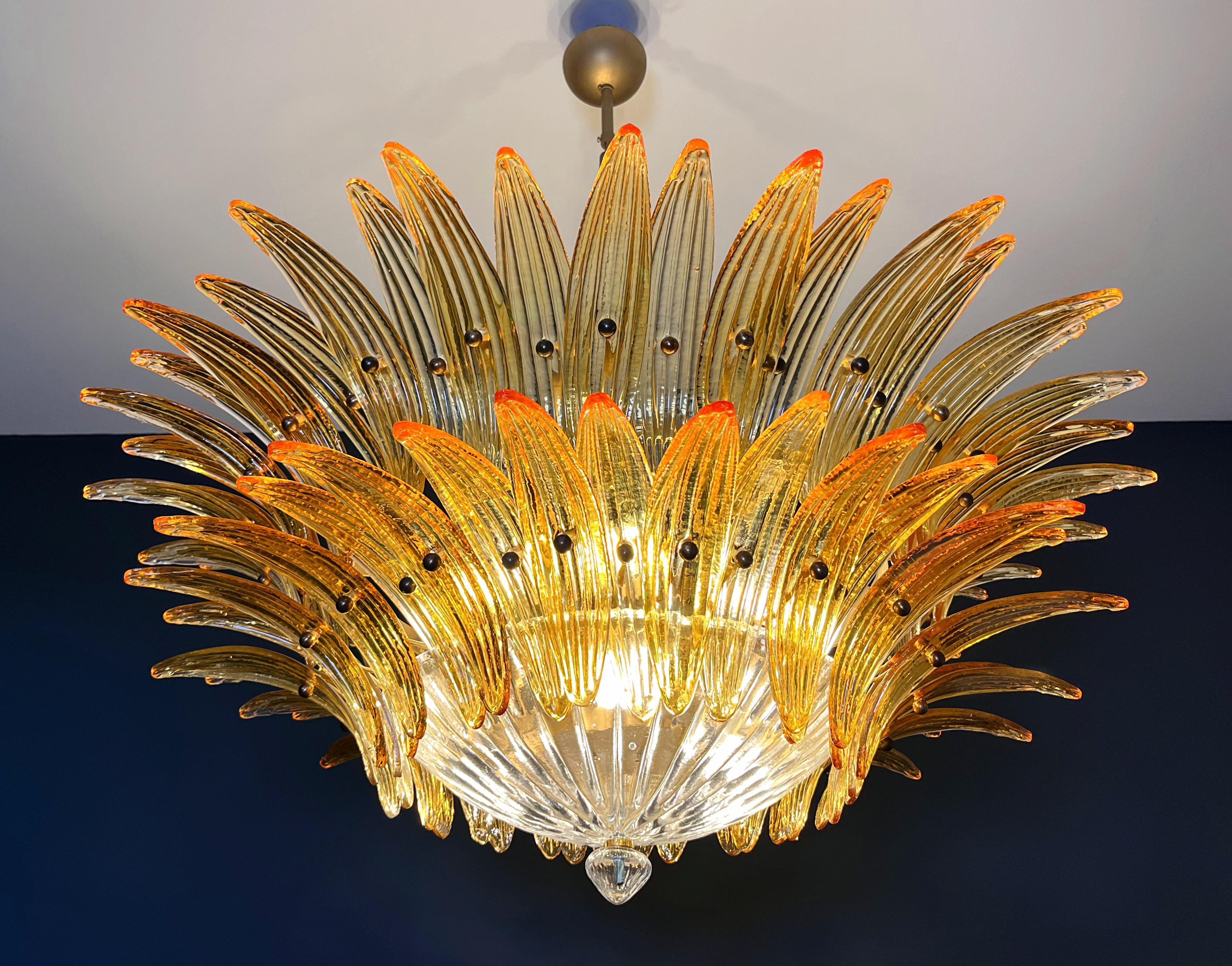 Murano Chandelier/ceiling light Original Palmette, two levels, 82 amber glasses 8