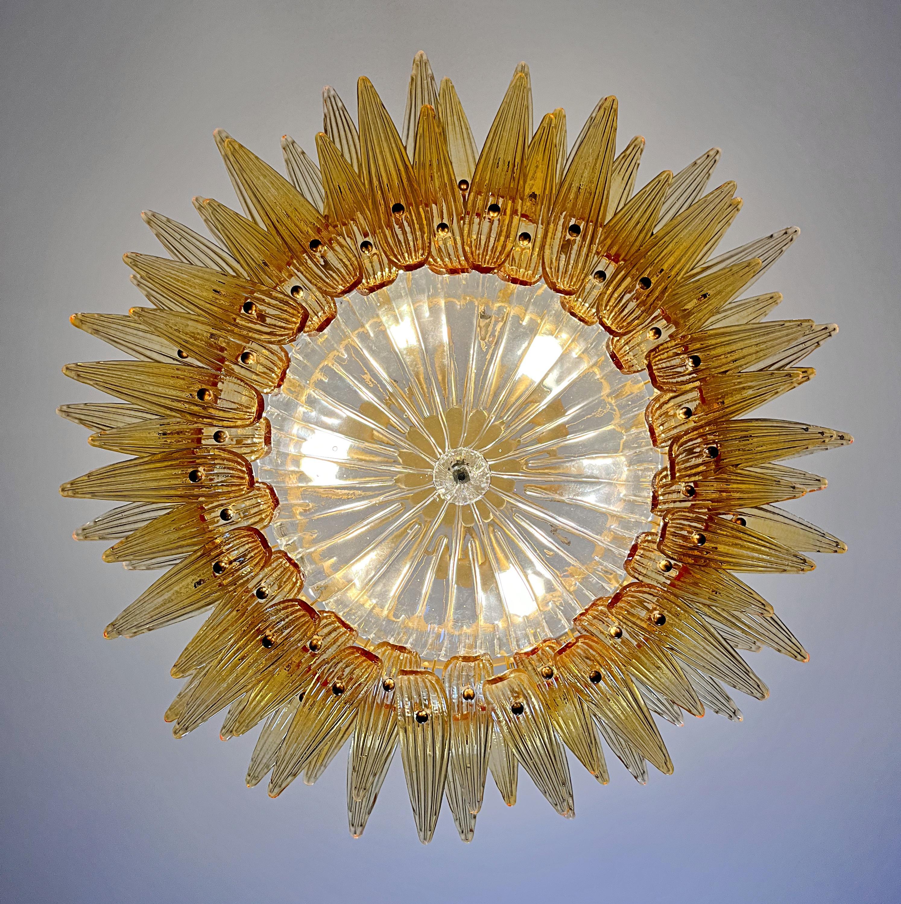Murano Chandelier/ceiling light Original Palmette, two levels, 82 amber glasses 9
