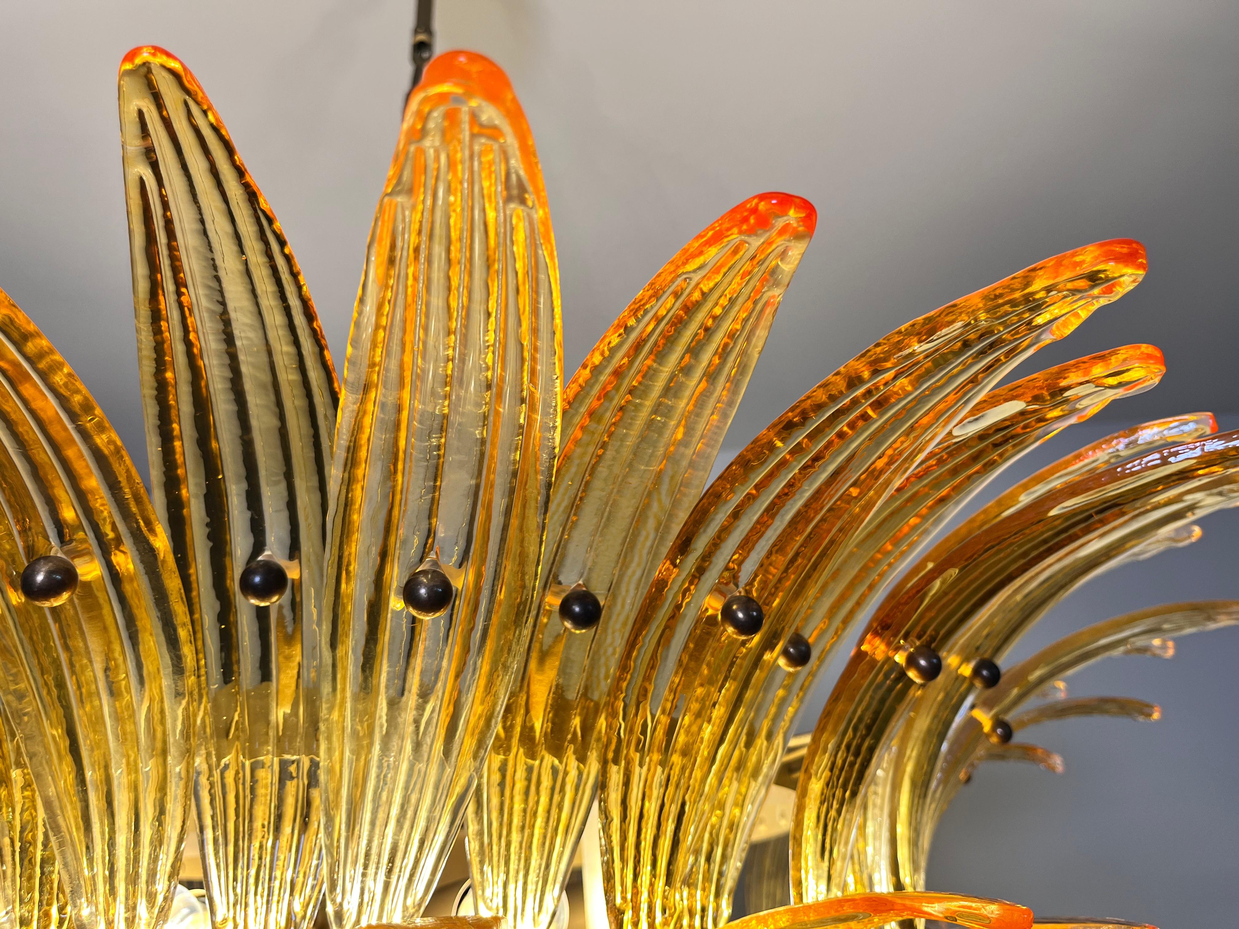 Murano Chandelier/ceiling light Original Palmette, two levels, 82 amber glasses 10
