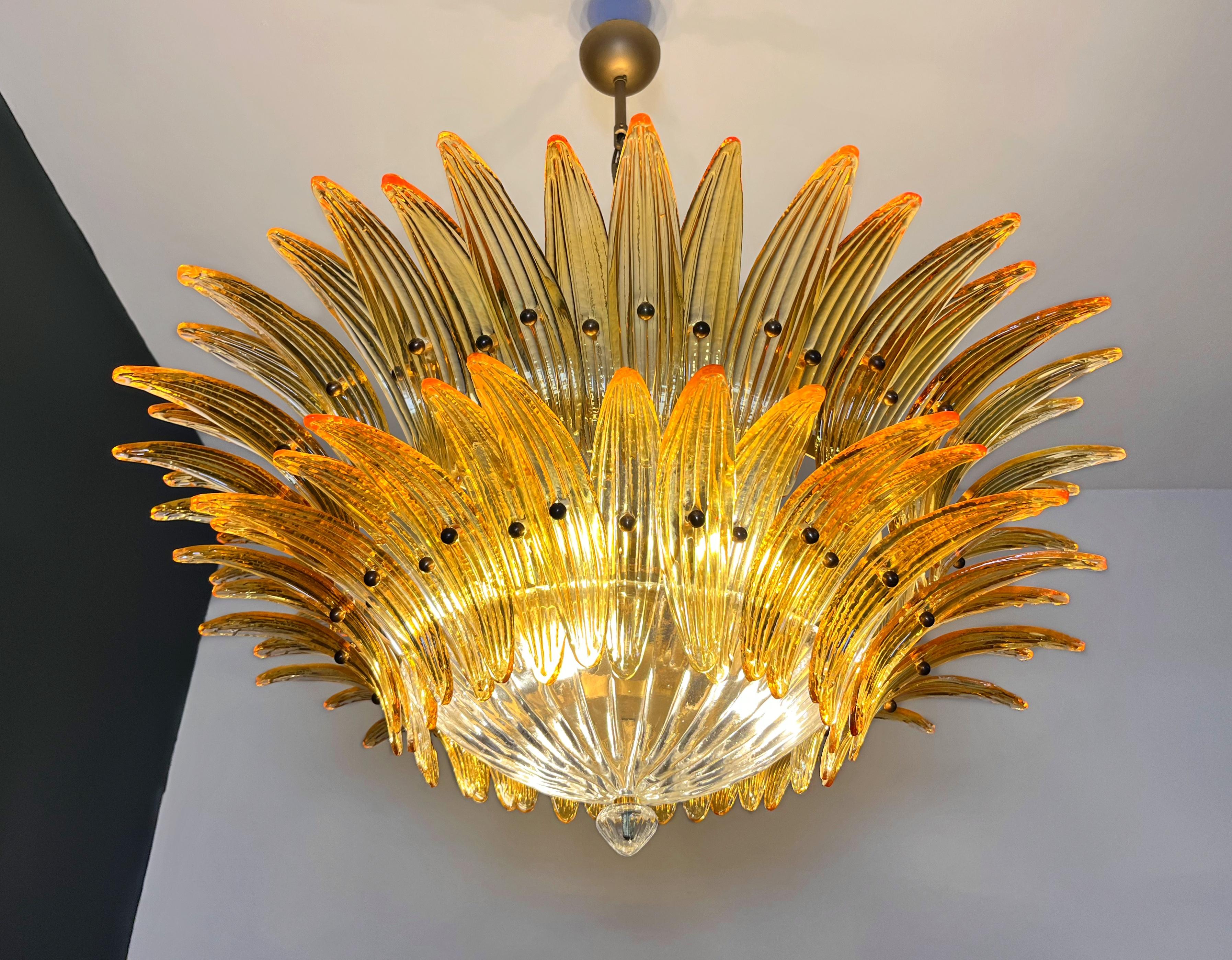 Murano Chandelier/ceiling light Original Palmette, two levels, 82 amber glasses 11