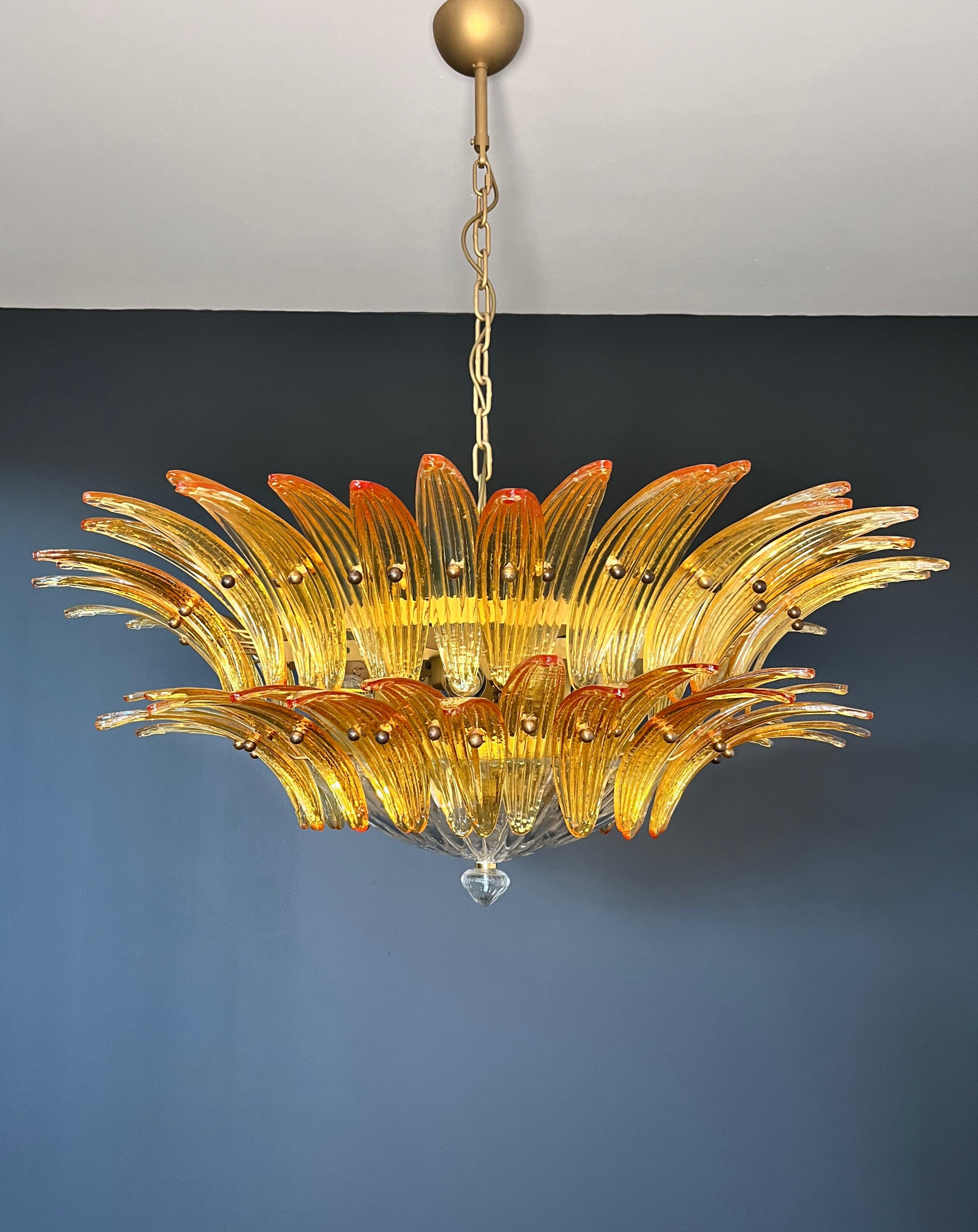 Art Glass Murano Chandelier/ceiling light Original Palmette, two levels, 82 amber glasses