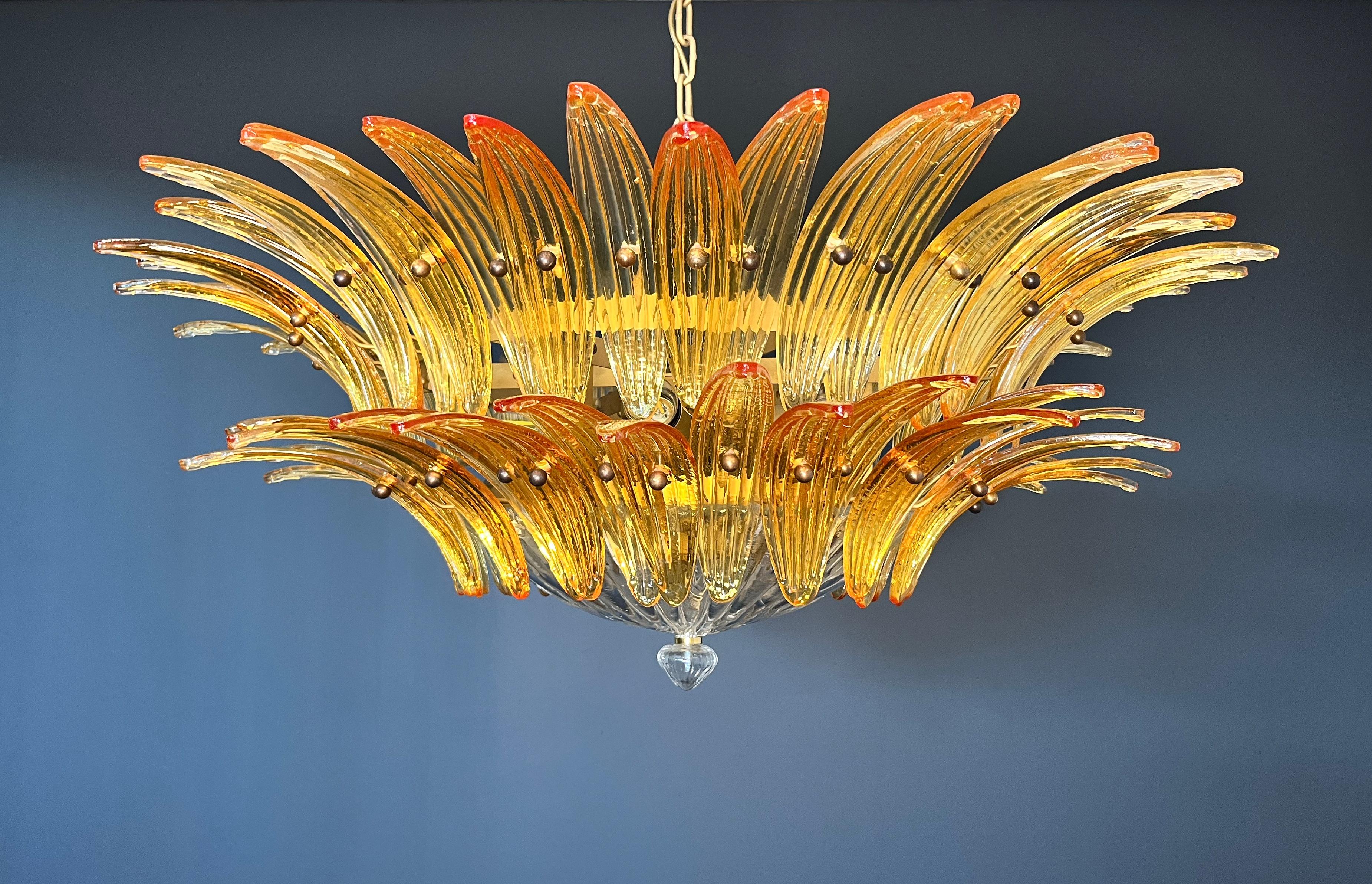 Murano Chandelier/ceiling light Original Palmette, two levels, 82 amber glasses 1