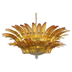 Murano Chandelier/ceiling light Original Palmette, two levels, 82 amber glasses