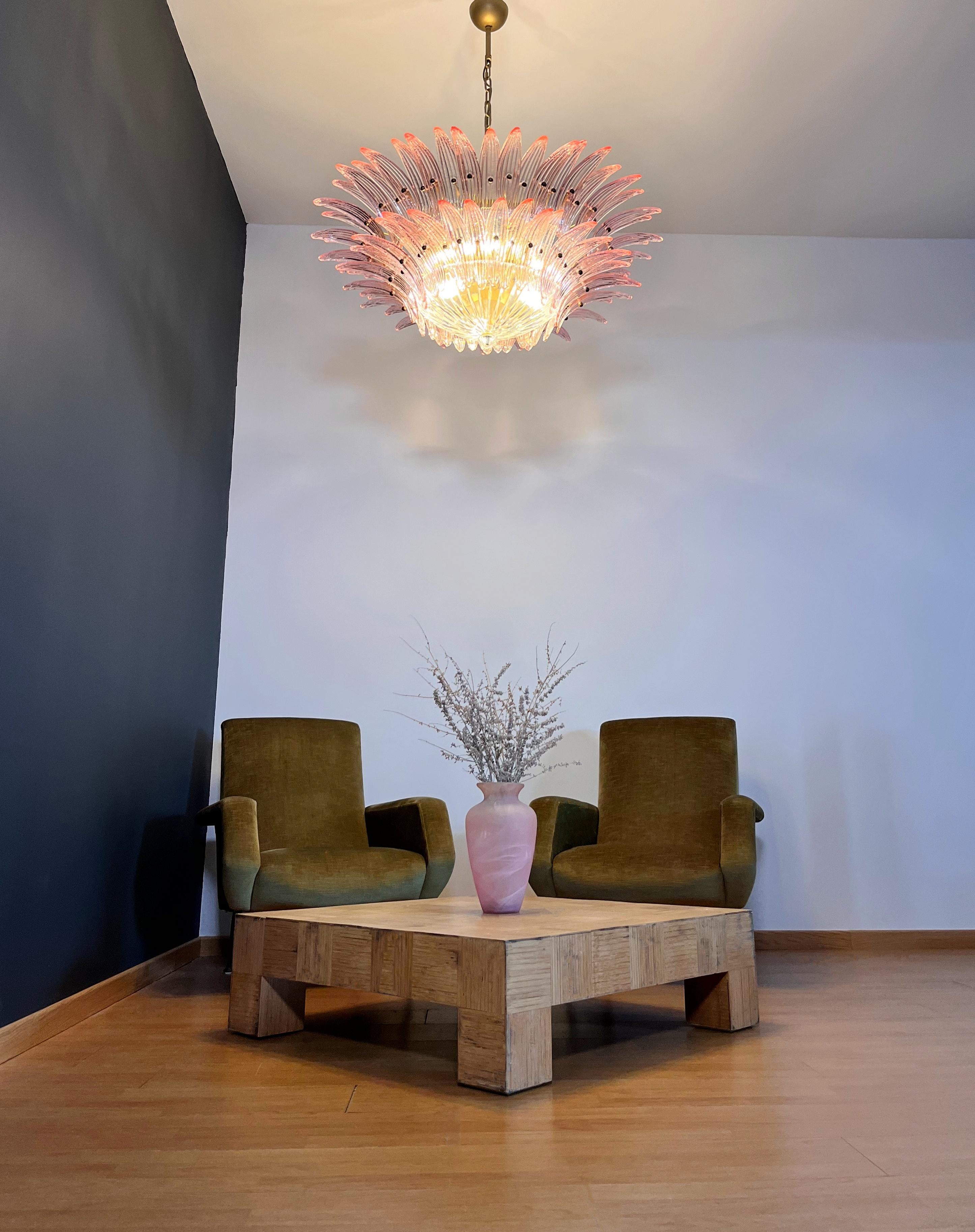 Murano Chandelier / ceiling light Original Palmette, two levels, 82 pink glasses 3