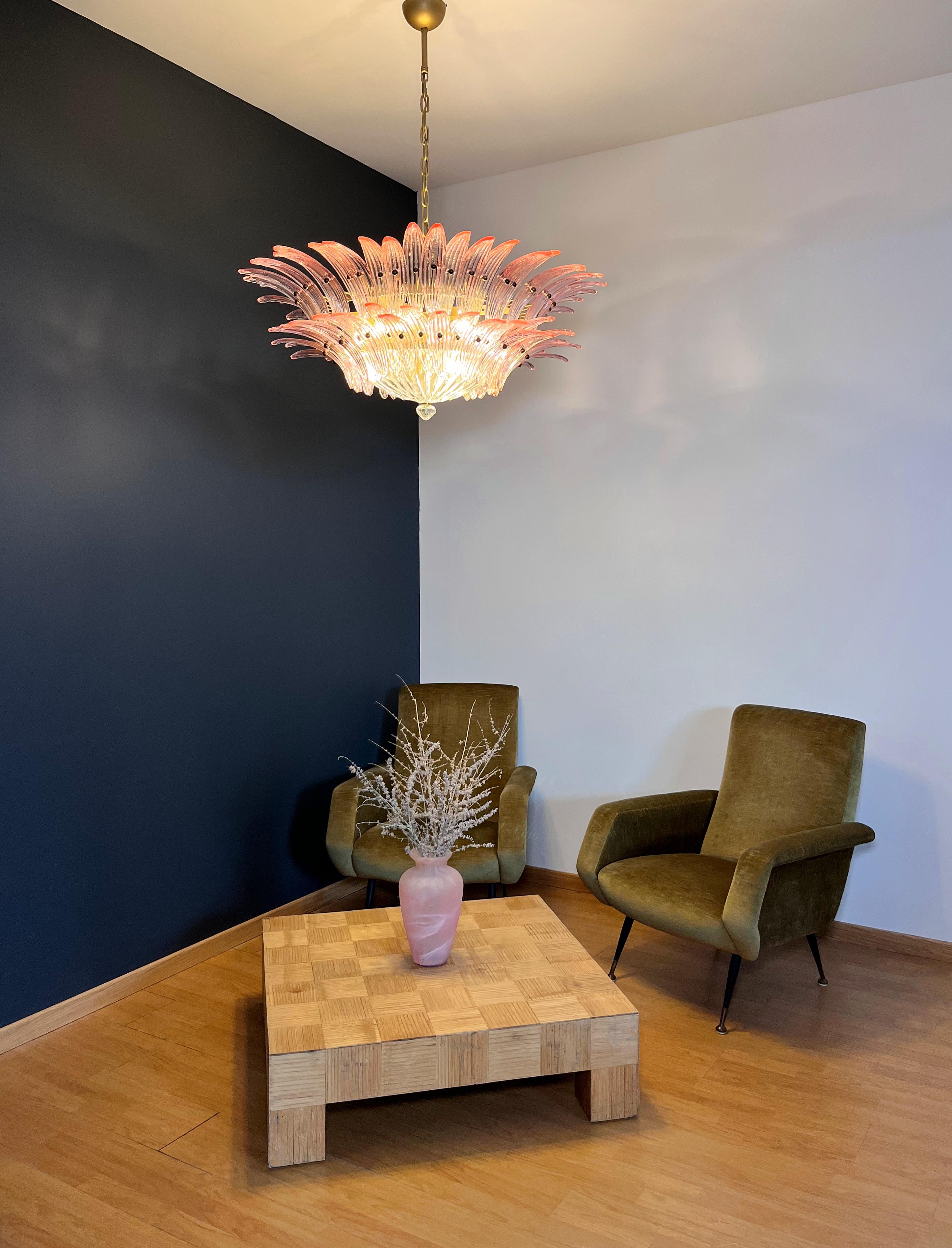Murano Chandelier / ceiling light Original Palmette, two levels, 82 pink glasses 4