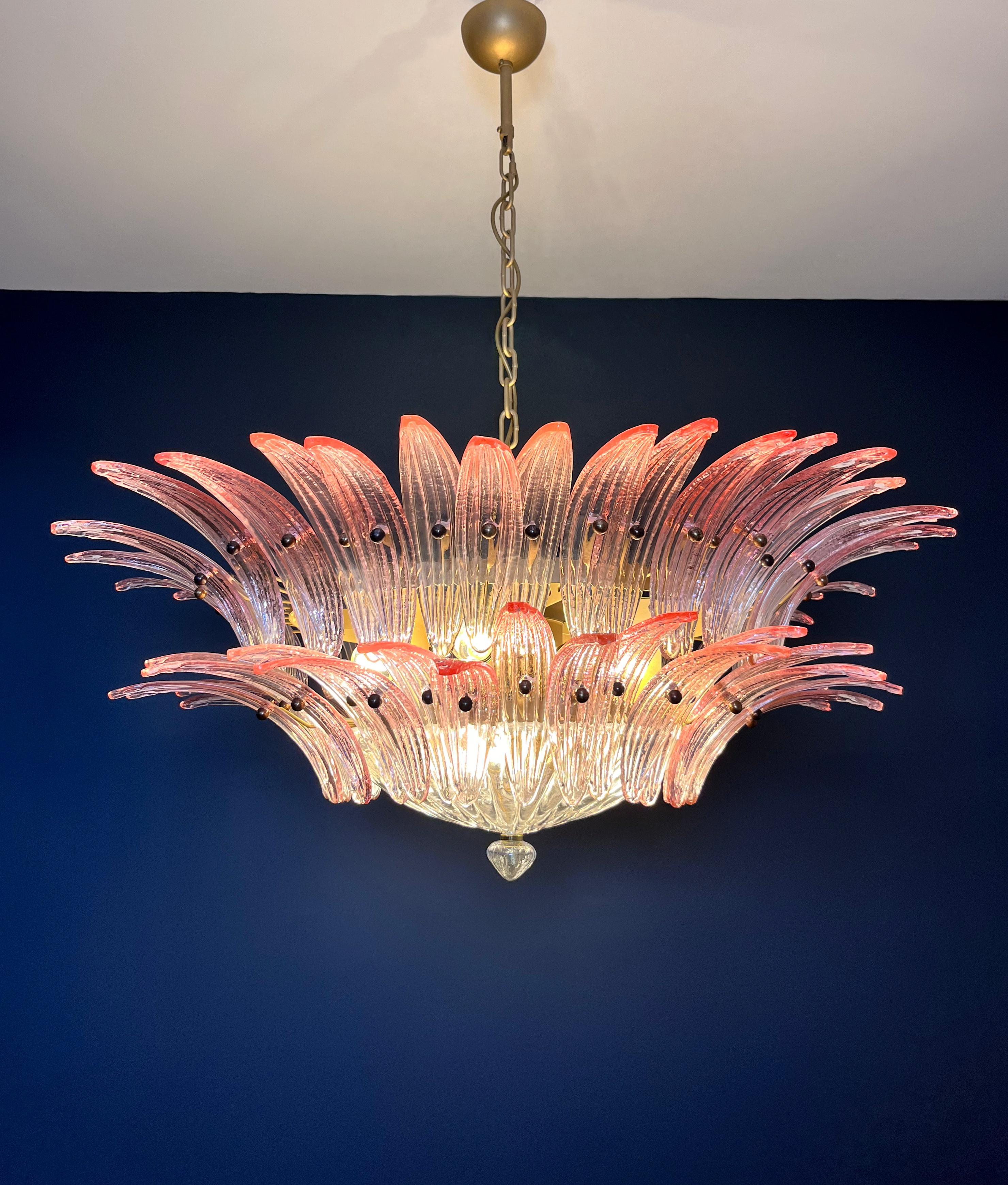 Murano Chandelier / ceiling light Original Palmette, two levels, 82 pink glasses 6