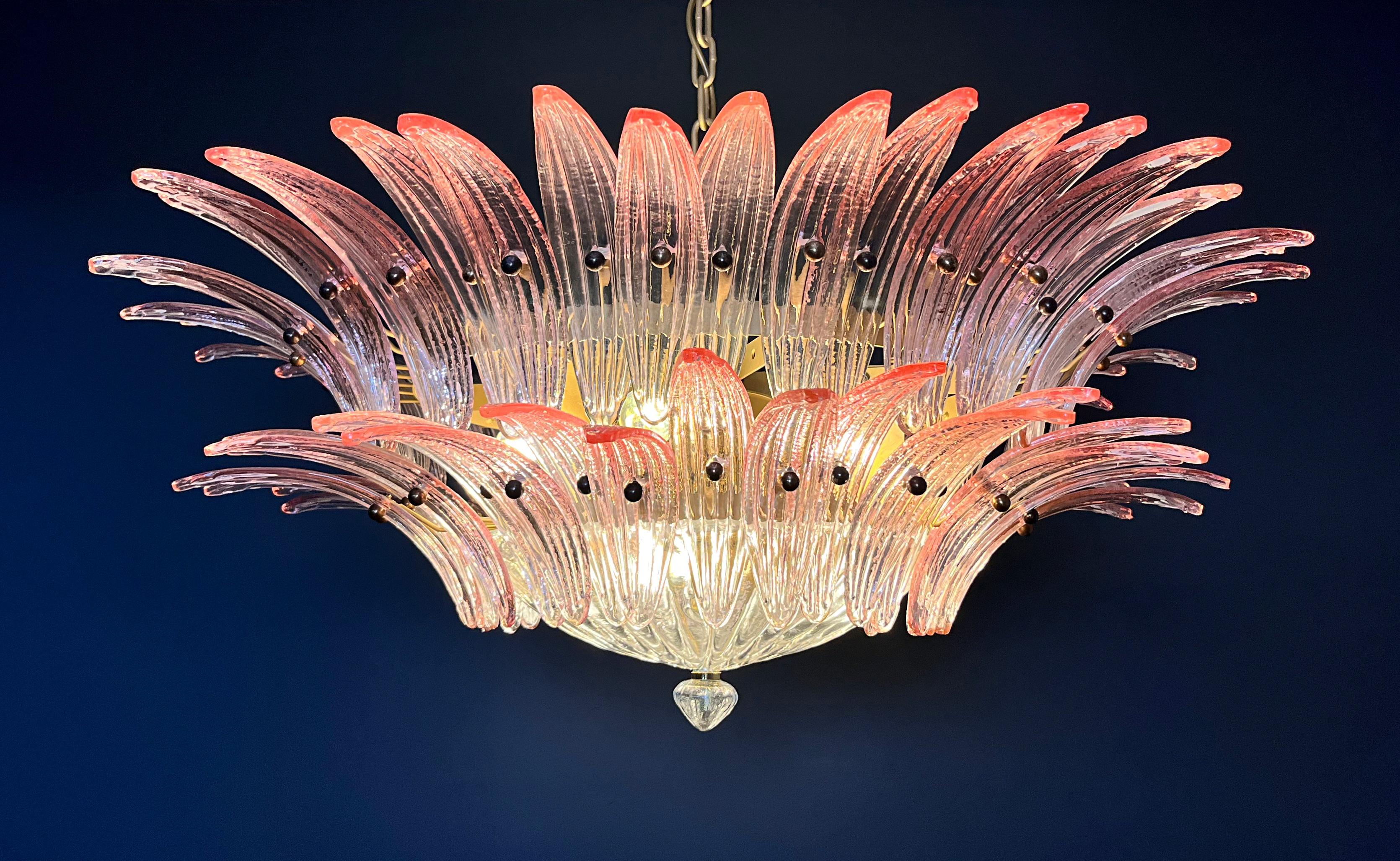 Murano Chandelier / ceiling light Original Palmette, two levels, 82 pink glasses 7