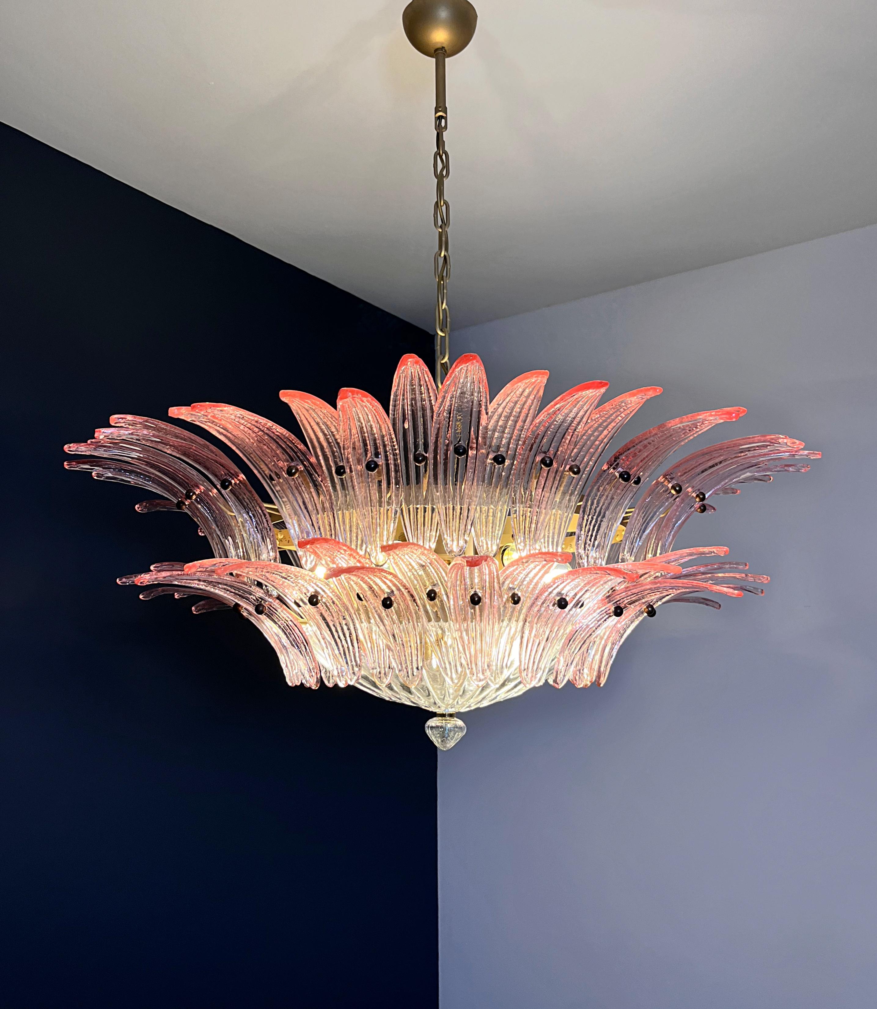 Murano Chandelier / ceiling light Original Palmette, two levels, 82 pink glasses 8