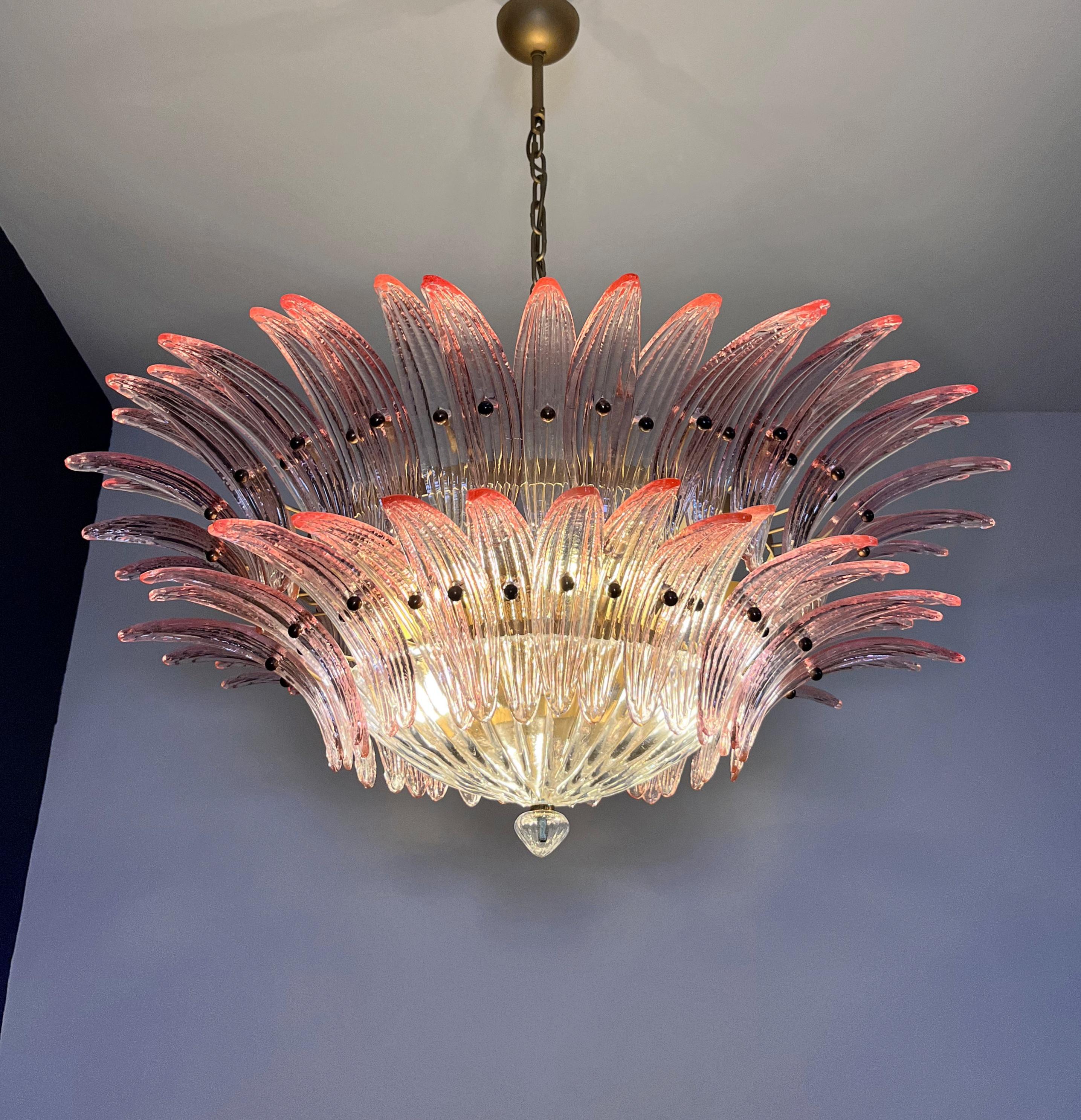 Murano Chandelier / ceiling light Original Palmette, two levels, 82 pink glasses 9