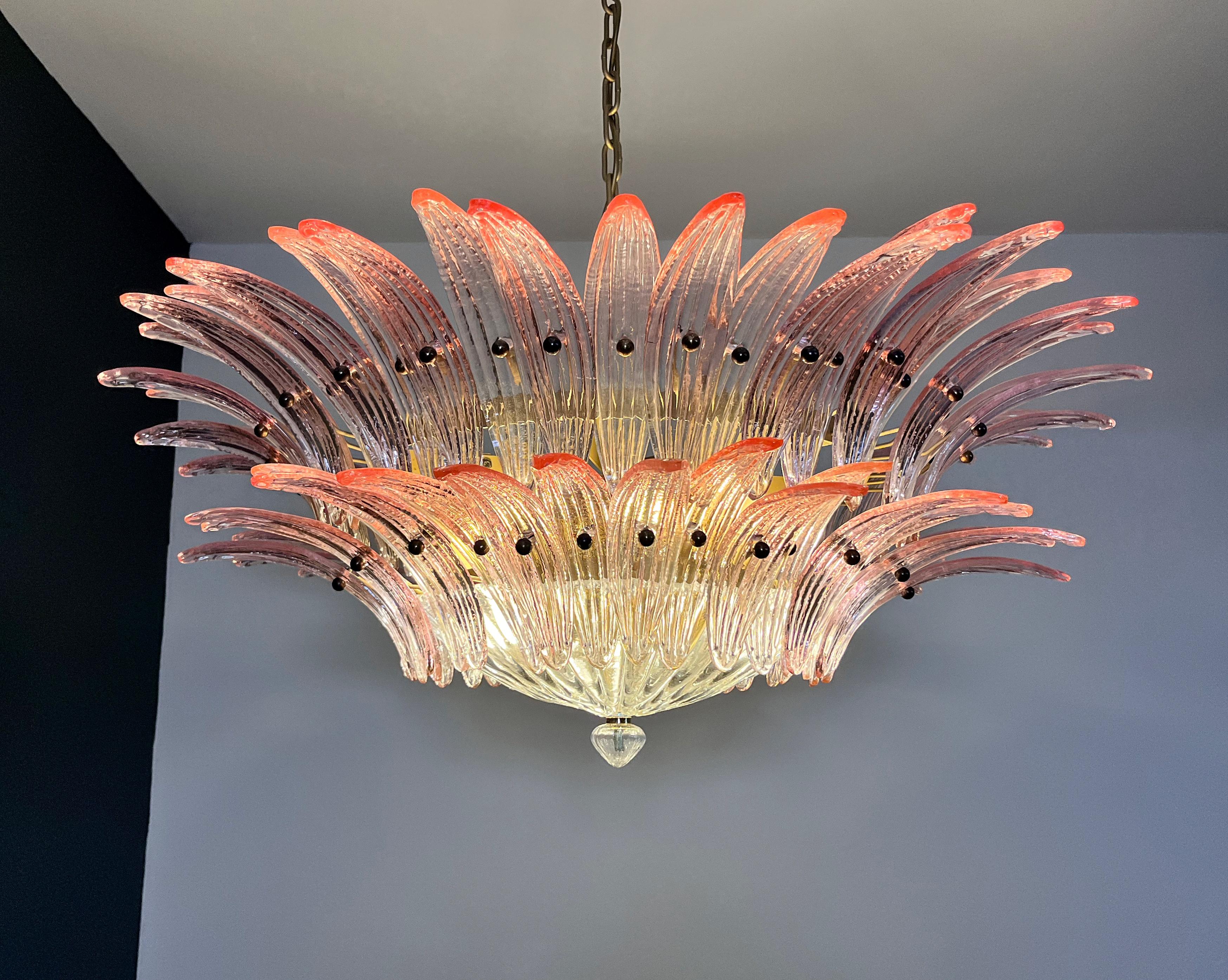 Murano Chandelier / ceiling light Original Palmette, two levels, 82 pink glasses 10