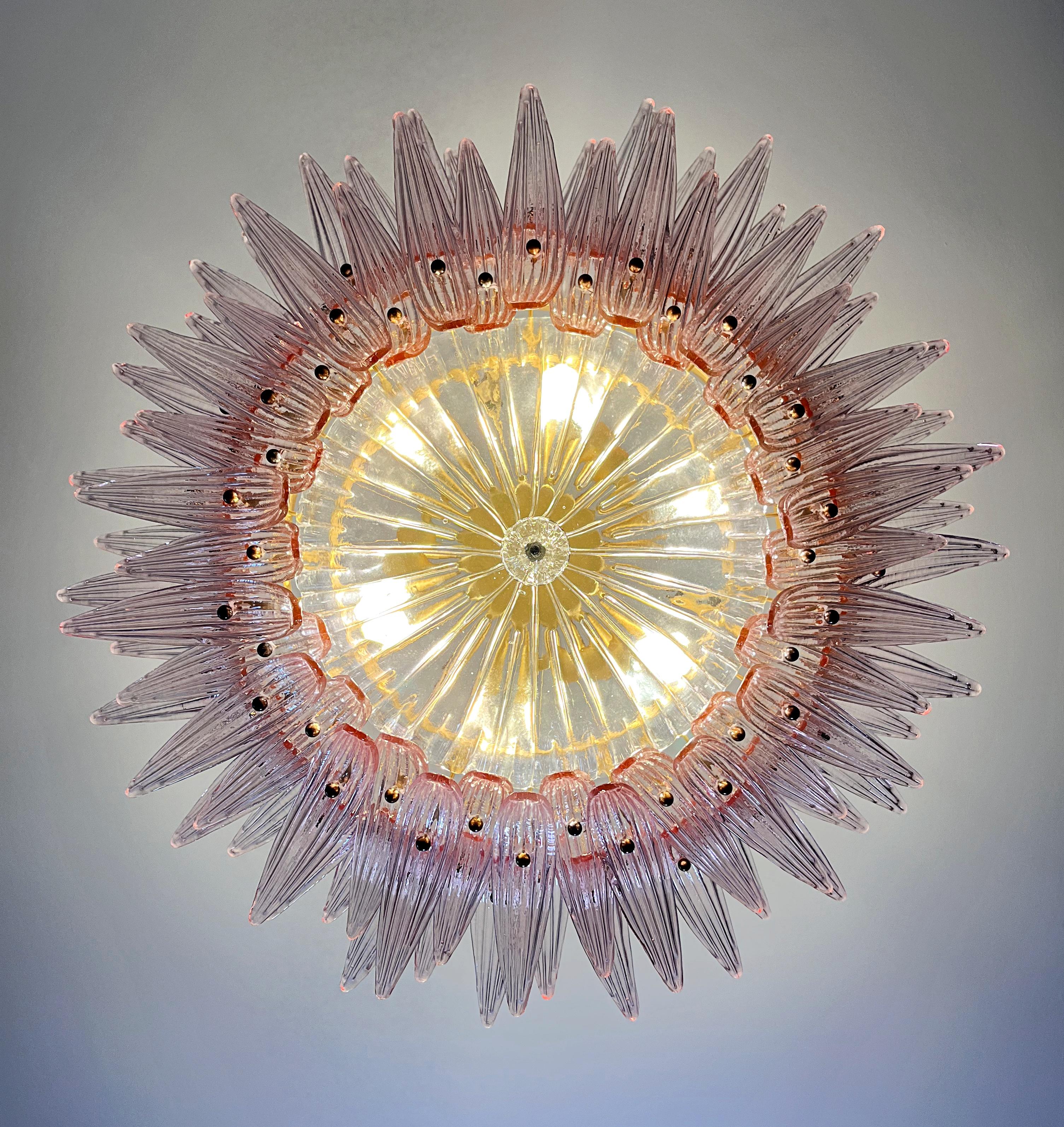 Murano Chandelier / ceiling light Original Palmette, two levels, 82 pink glasses 11
