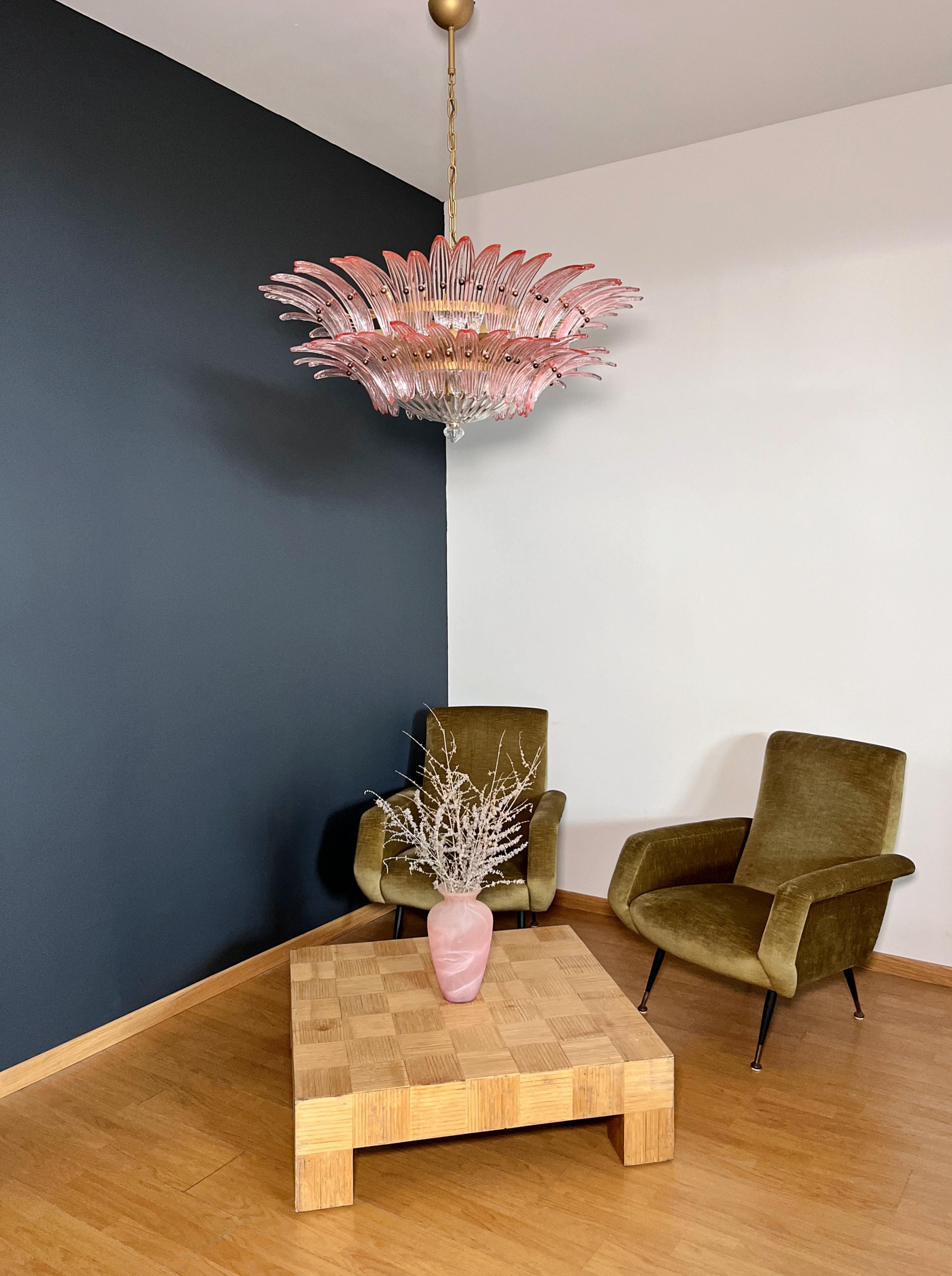 Italian Murano Chandelier / ceiling light Original Palmette, two levels, 82 pink glasses