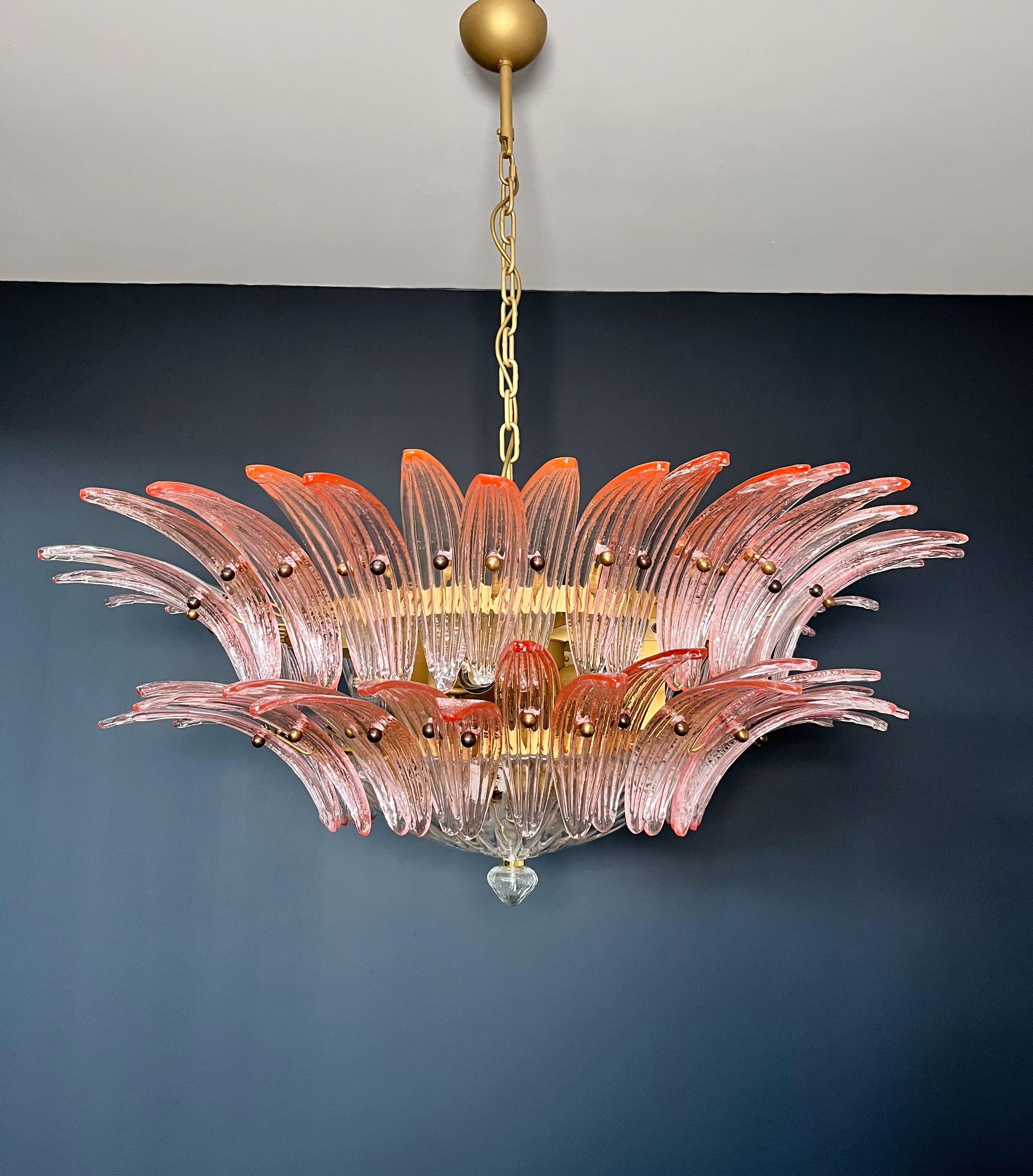 Galvanized Murano Chandelier / ceiling light Original Palmette, two levels, 82 pink glasses