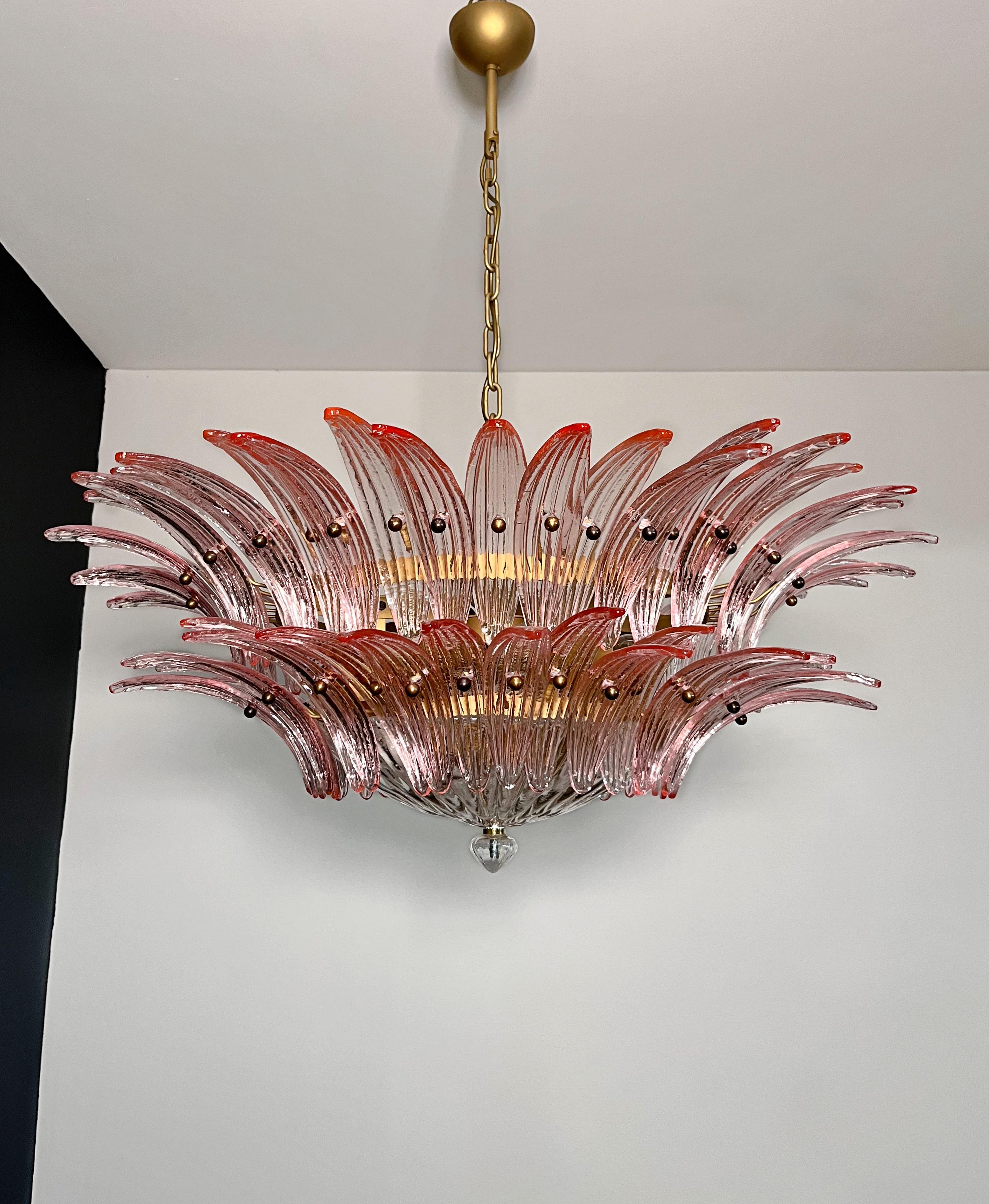 Murano Chandelier / ceiling light Original Palmette, two levels, 82 pink glasses 1
