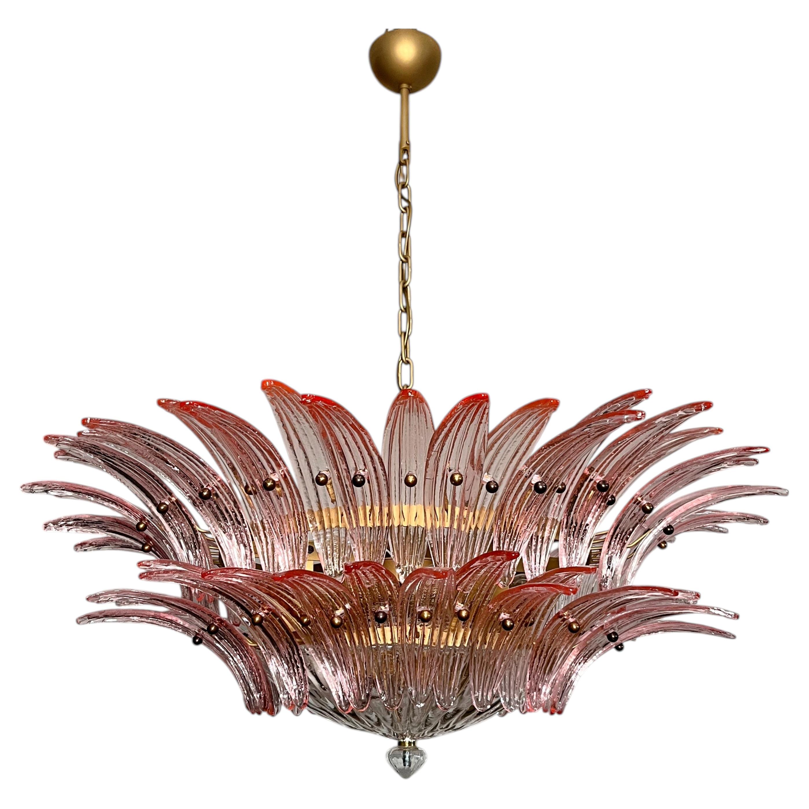 Murano Chandelier / ceiling light Original Palmette, two levels, 82 pink glasses