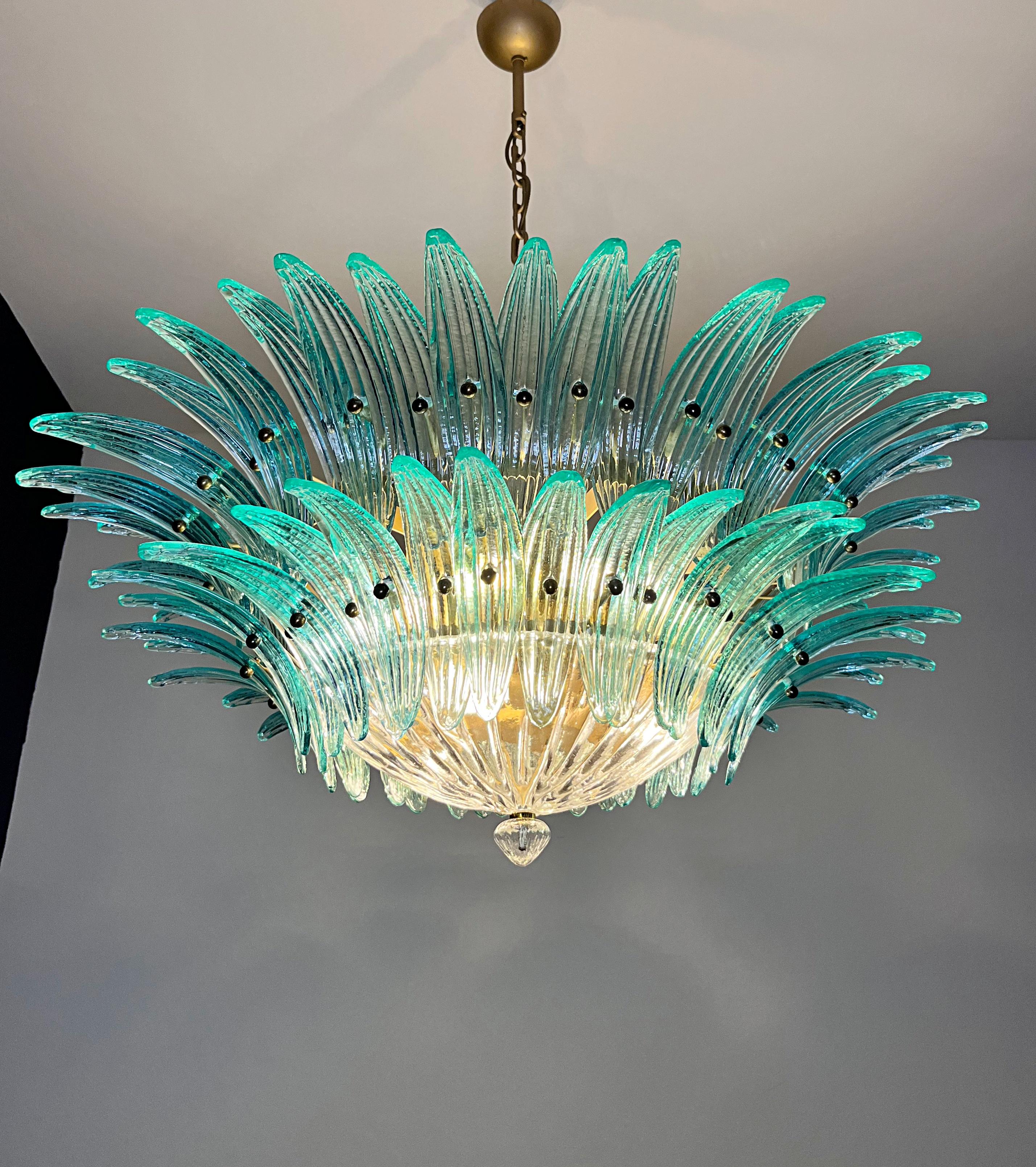 Murano Chandelier/ceiling light Original Palmette, two levels, 82 turquoise glas 11