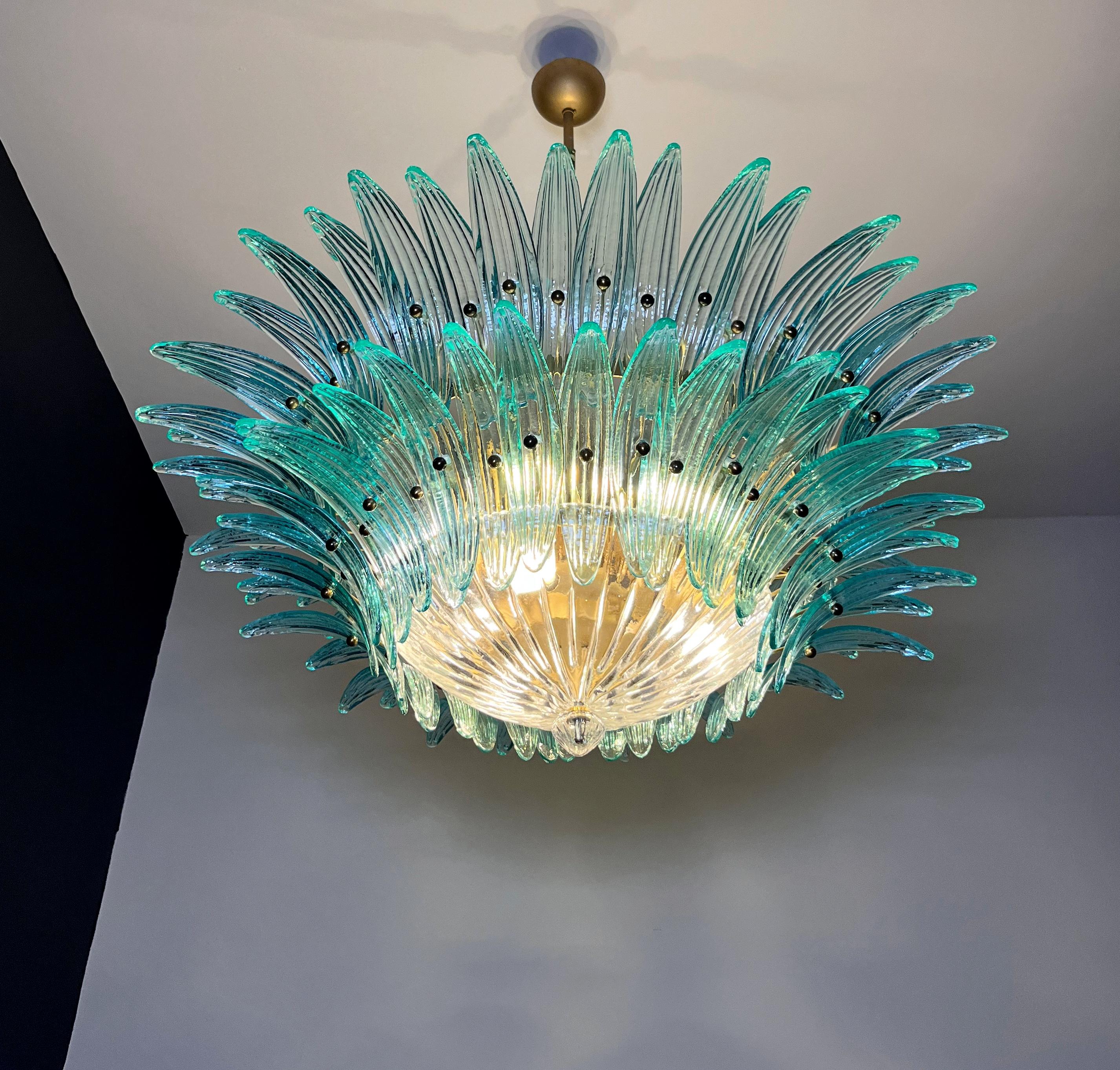 Murano Chandelier/ceiling light Original Palmette, two levels, 82 turquoise glas 12