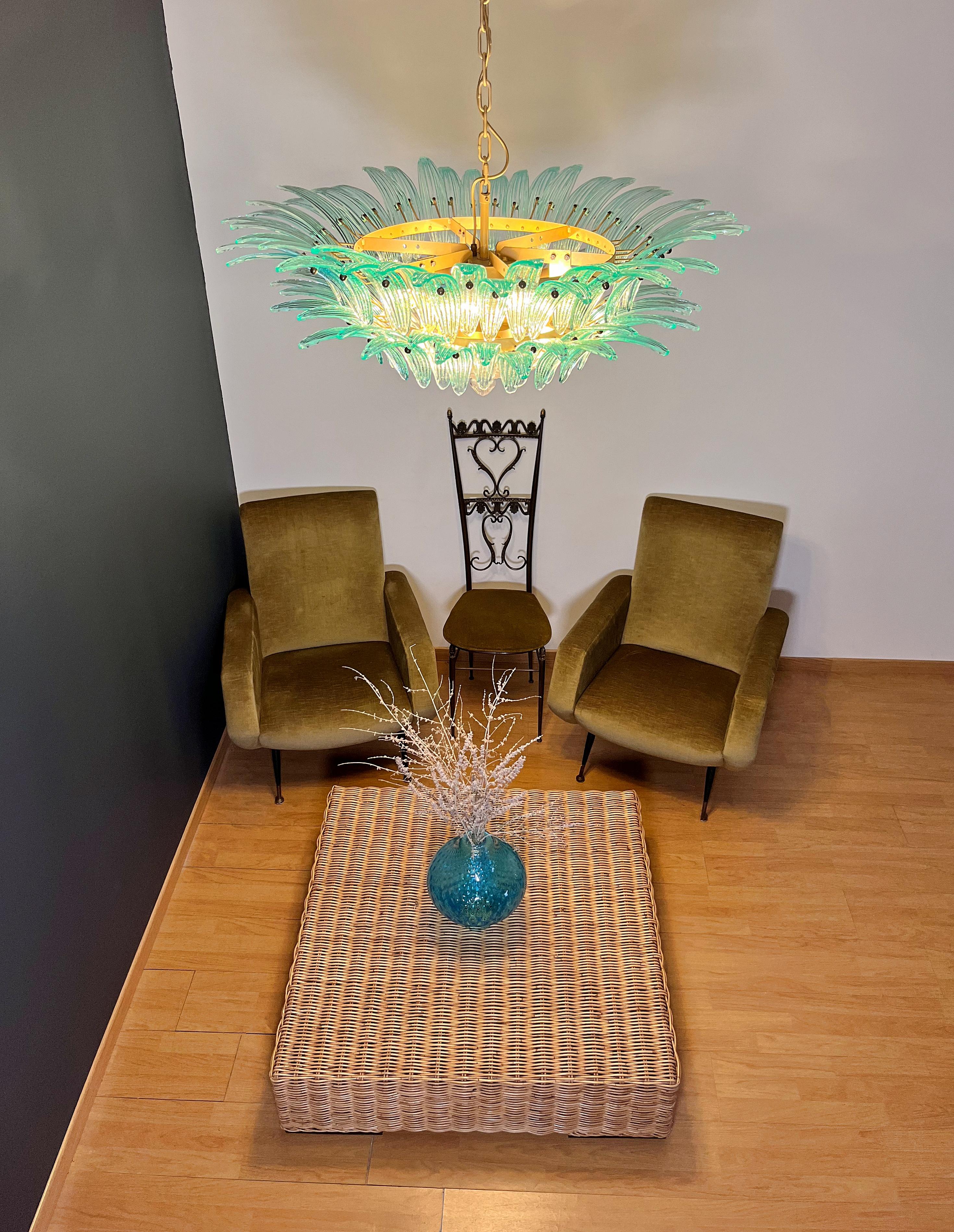 Italian Murano Chandelier/ceiling light Original Palmette, two levels, 82 turquoise glas