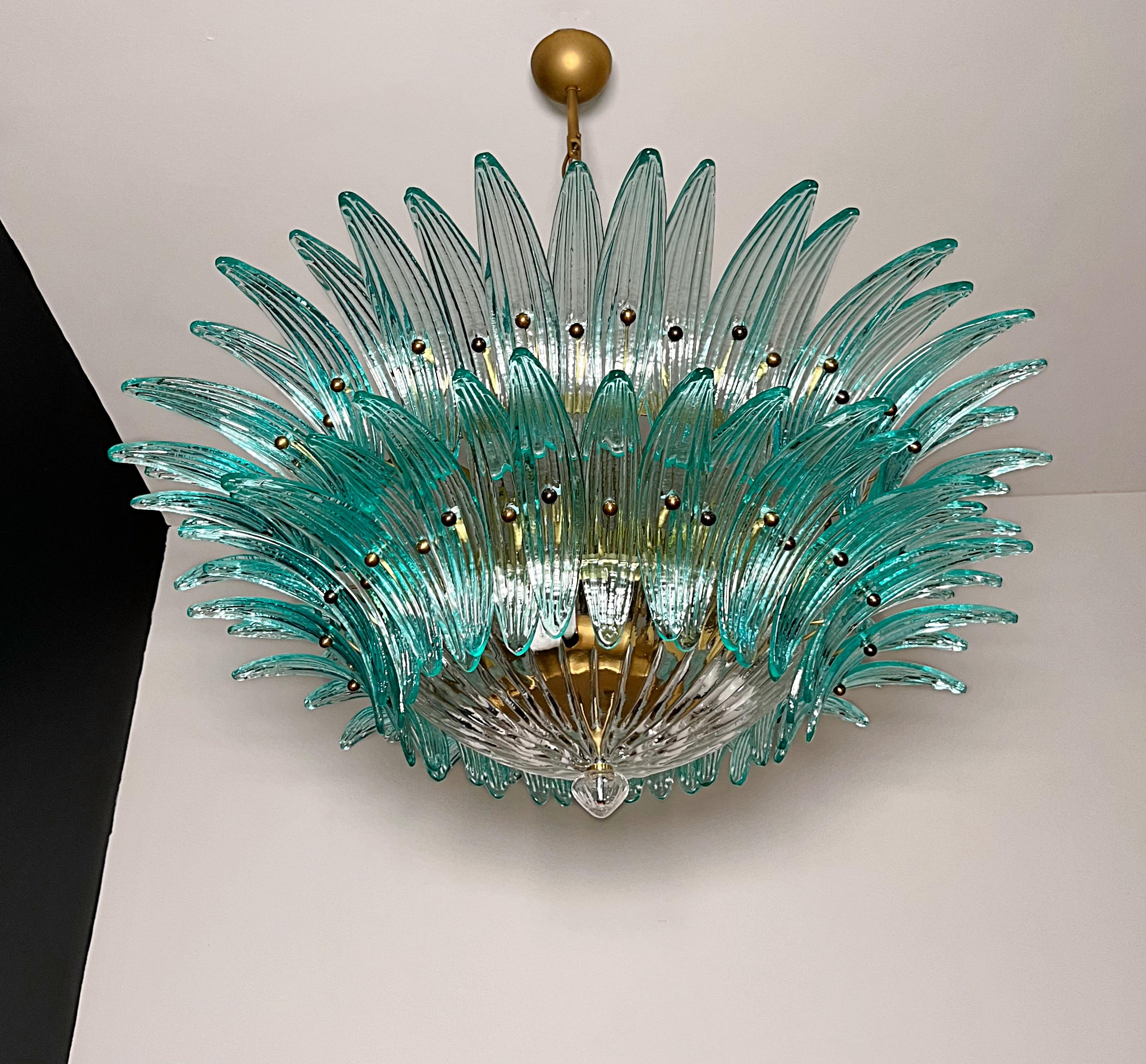 Murano Chandelier/ceiling light Original Palmette, two levels, 82 turquoise glas 1