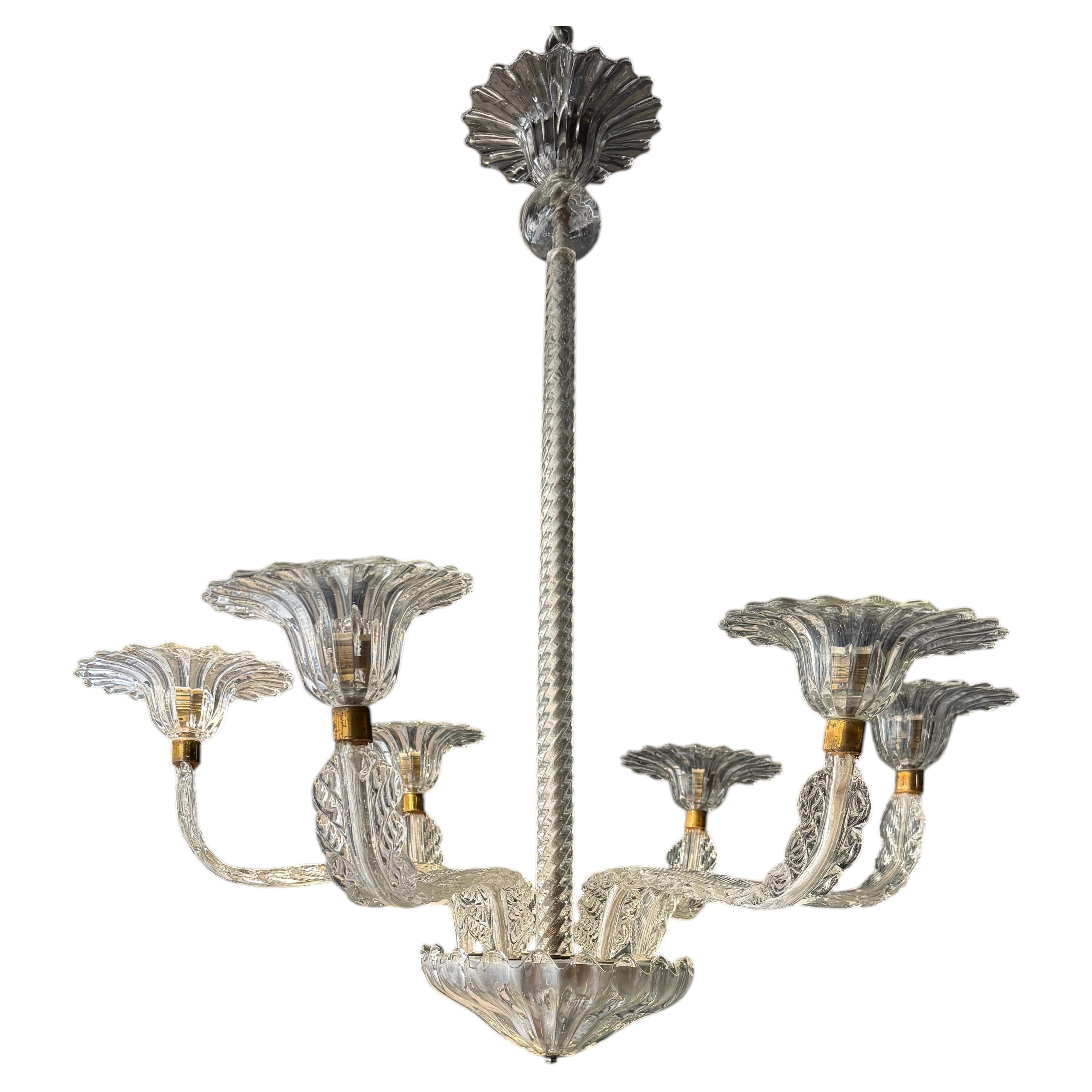 Lampadario di Murano del 1950 circa a 6 bracci attribuito a Seguso