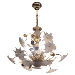 Murano Chandelier Crystal and White Flowers, 1980s