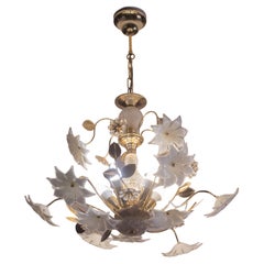 Vintage Murano Chandelier Crystal and White Flowers, 1980s