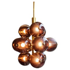 Mid-20th Century Murano Chandelier Glass Brass Aubergine Purple Bubble Ball