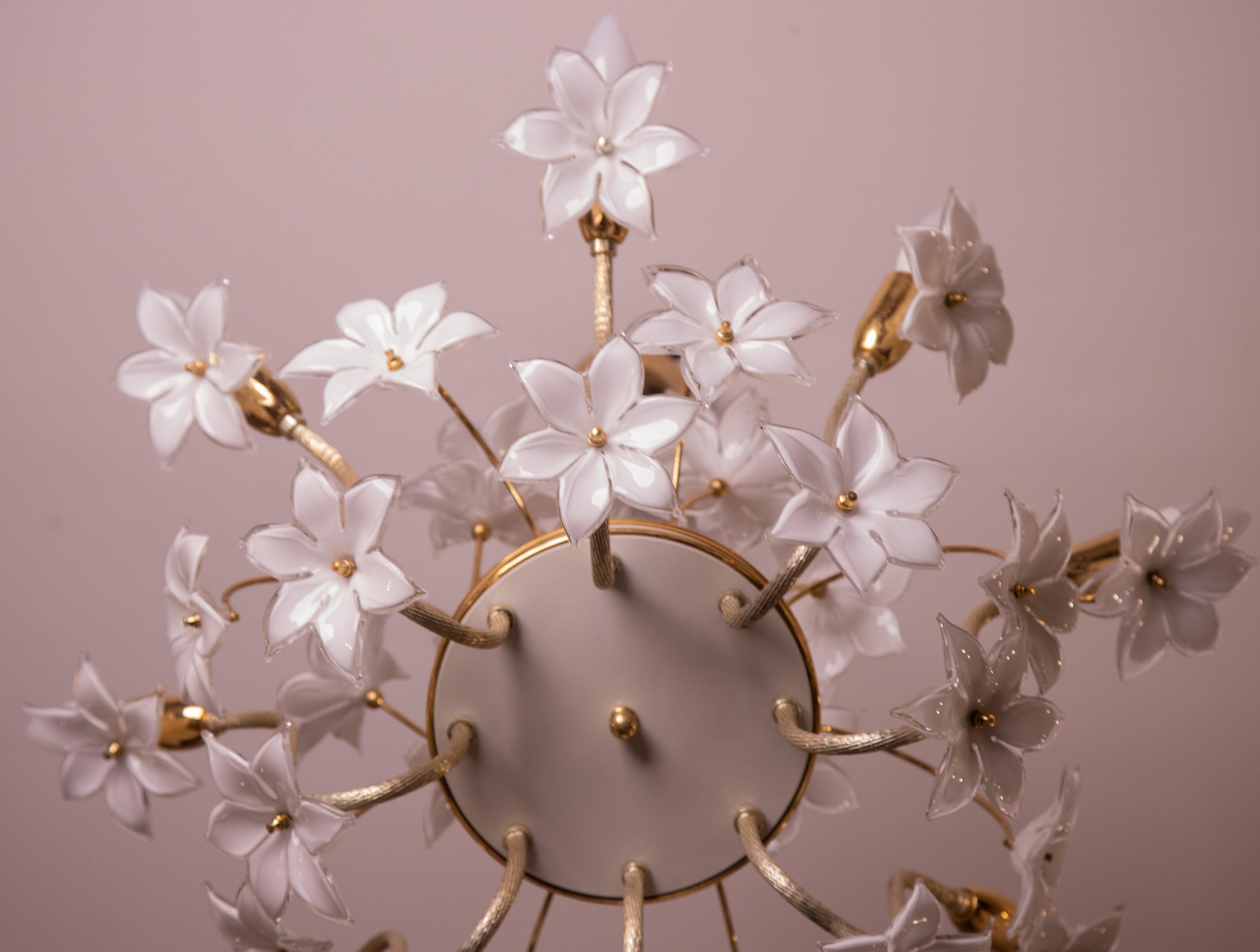 Art Glass Murano chandelier full of white flowers, 1970s