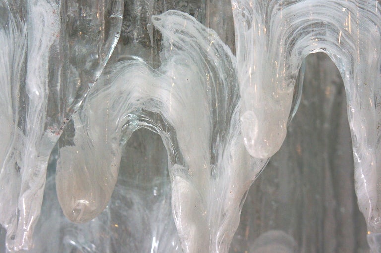 Lustre de Murano en verre de glace et nickel, 1970 Bon état - En vente à Antwerp, BE