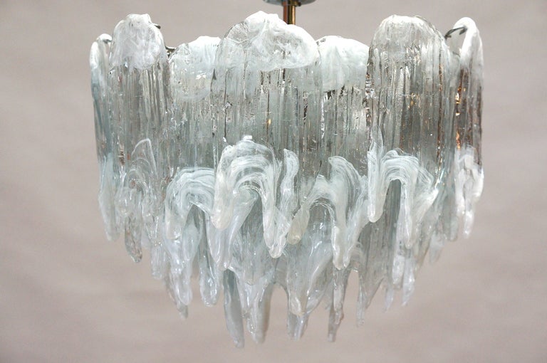 20th Century Murano Chandelier Ice Glass and Nickel, 1970 For Sale