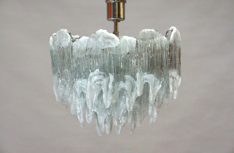 Murano Chandelier Ice Glass and Nickel, 1970 For Sale 1