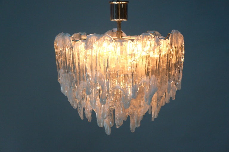 Murano Chandelier Ice Glass and Nickel, 1970 For Sale 2