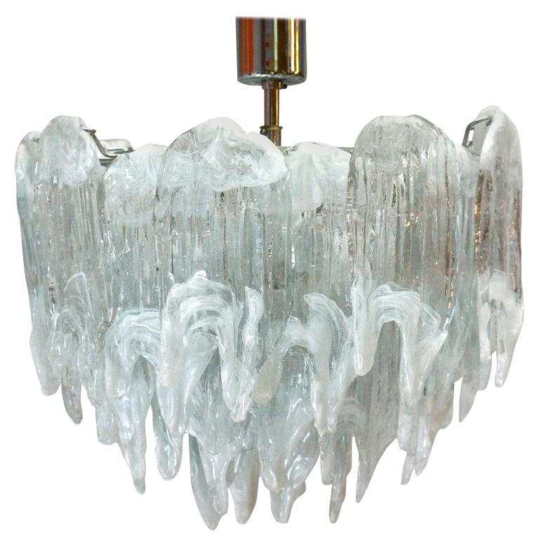 Murano Chandelier Ice Glass and Nickel, 1970 For Sale