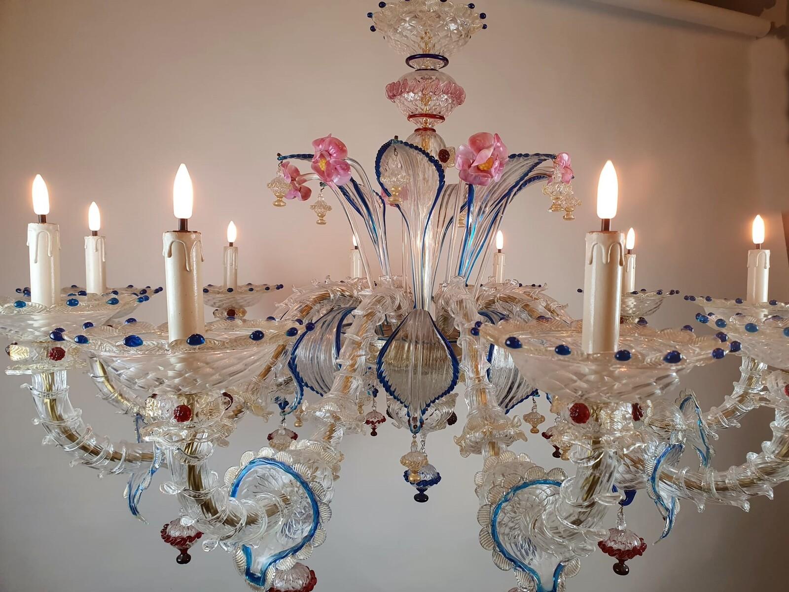 Murano Chandelier In Colored Glass, Early 20th For Sale 3