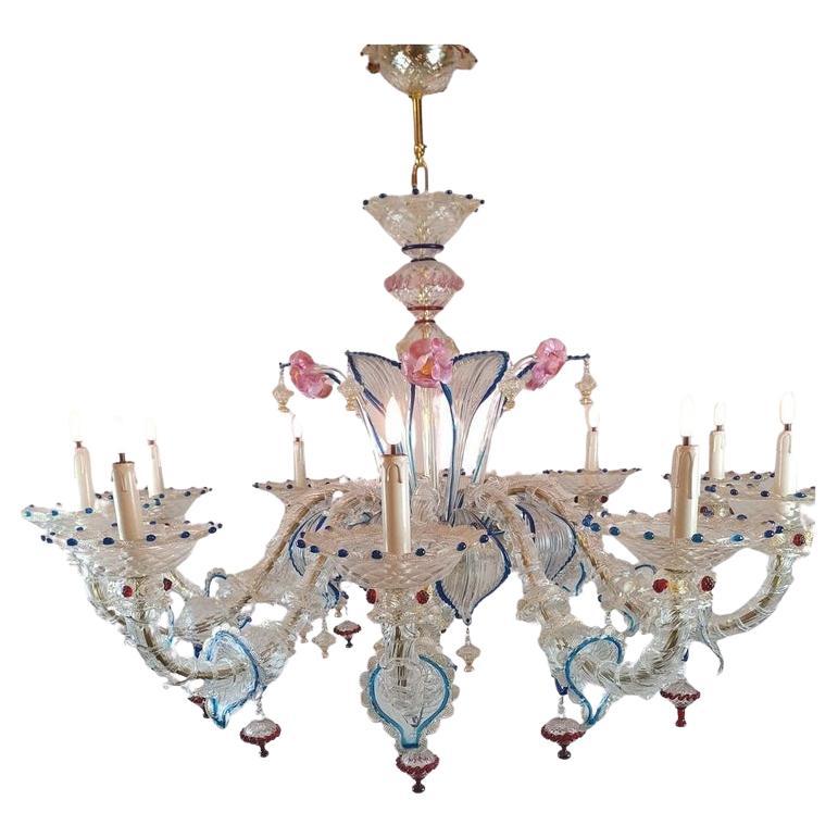 Murano-Kronleuchter aus farbigem Glas, frühes 20. Jahrhundert im Angebot