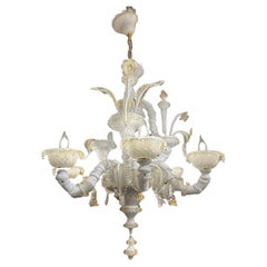 Murano Chandelier In Frosted White And Gold 