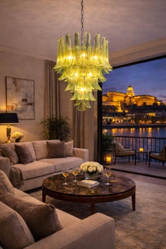 Murano Chandelier in Green Glass, Nickel Frame, Vintage Style, 1990