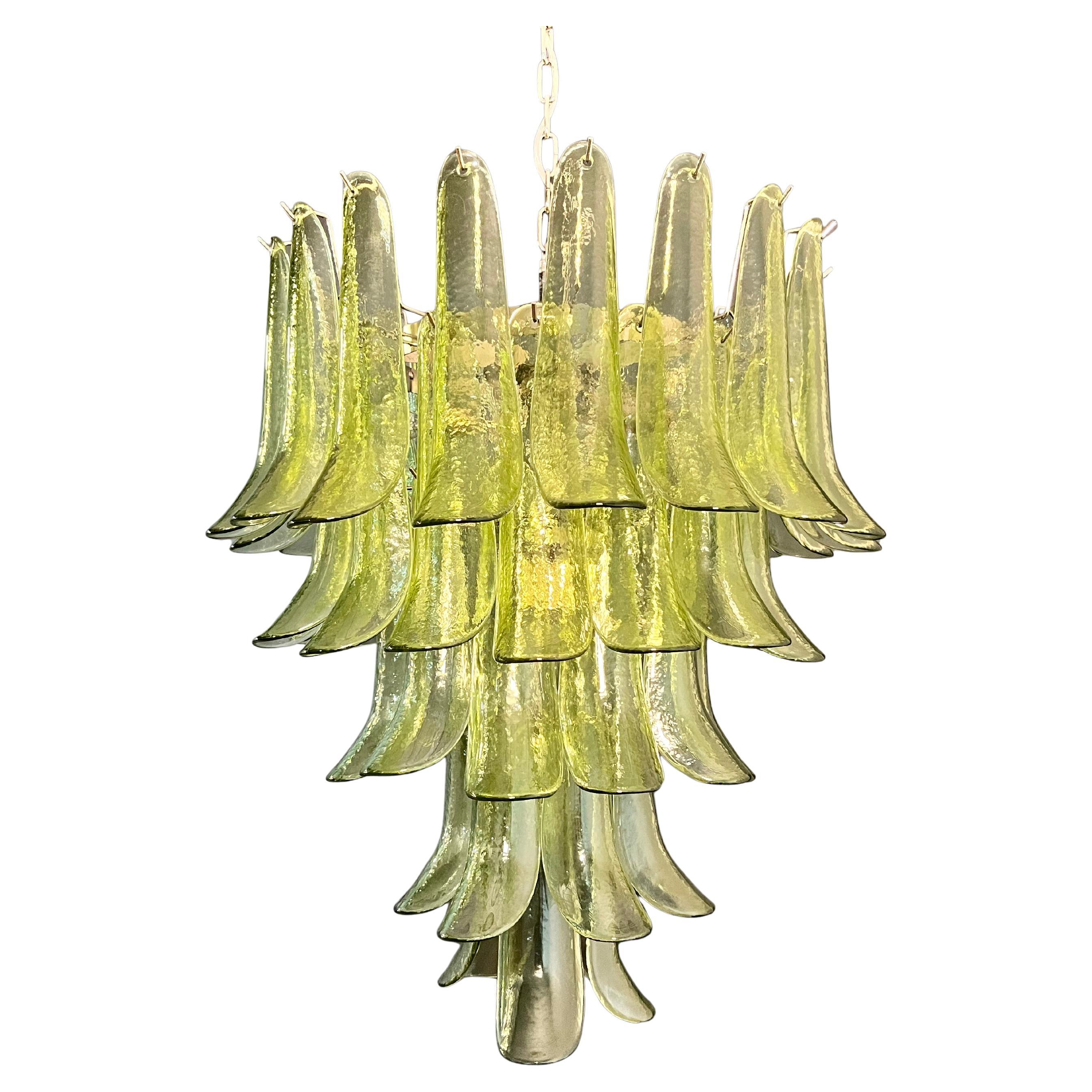 Murano Chandelier in Green Glass, Nickel Frame, Vintage Style, 1990