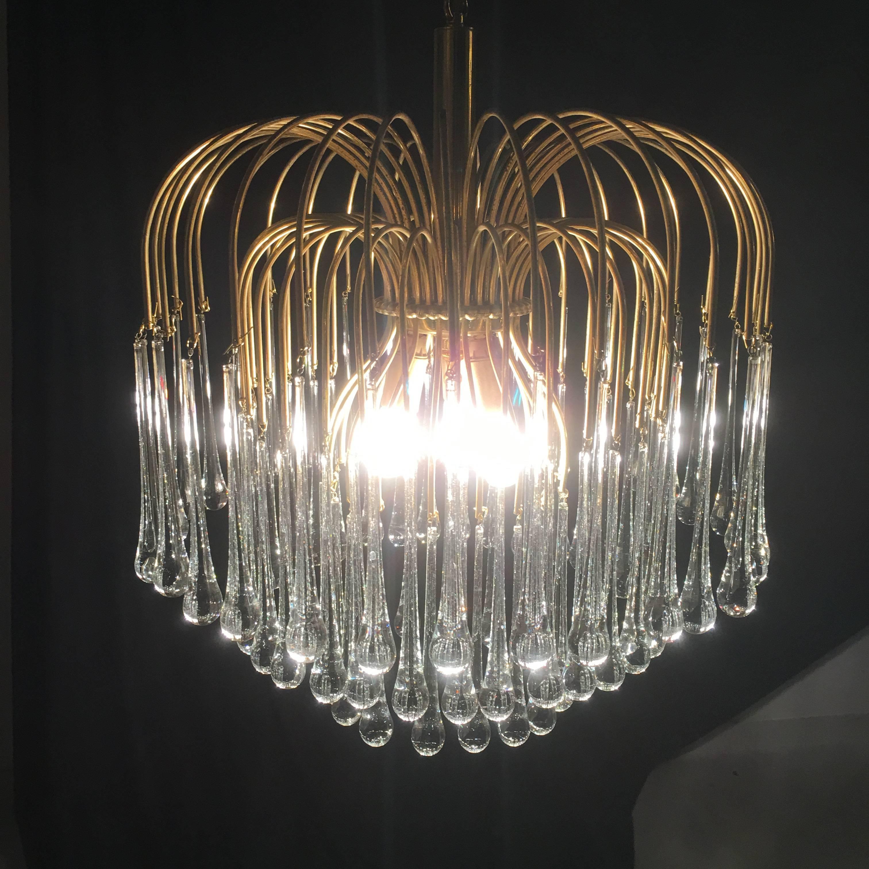 Brass Murano Chandelier in the Style of Venini, 1960s For Sale