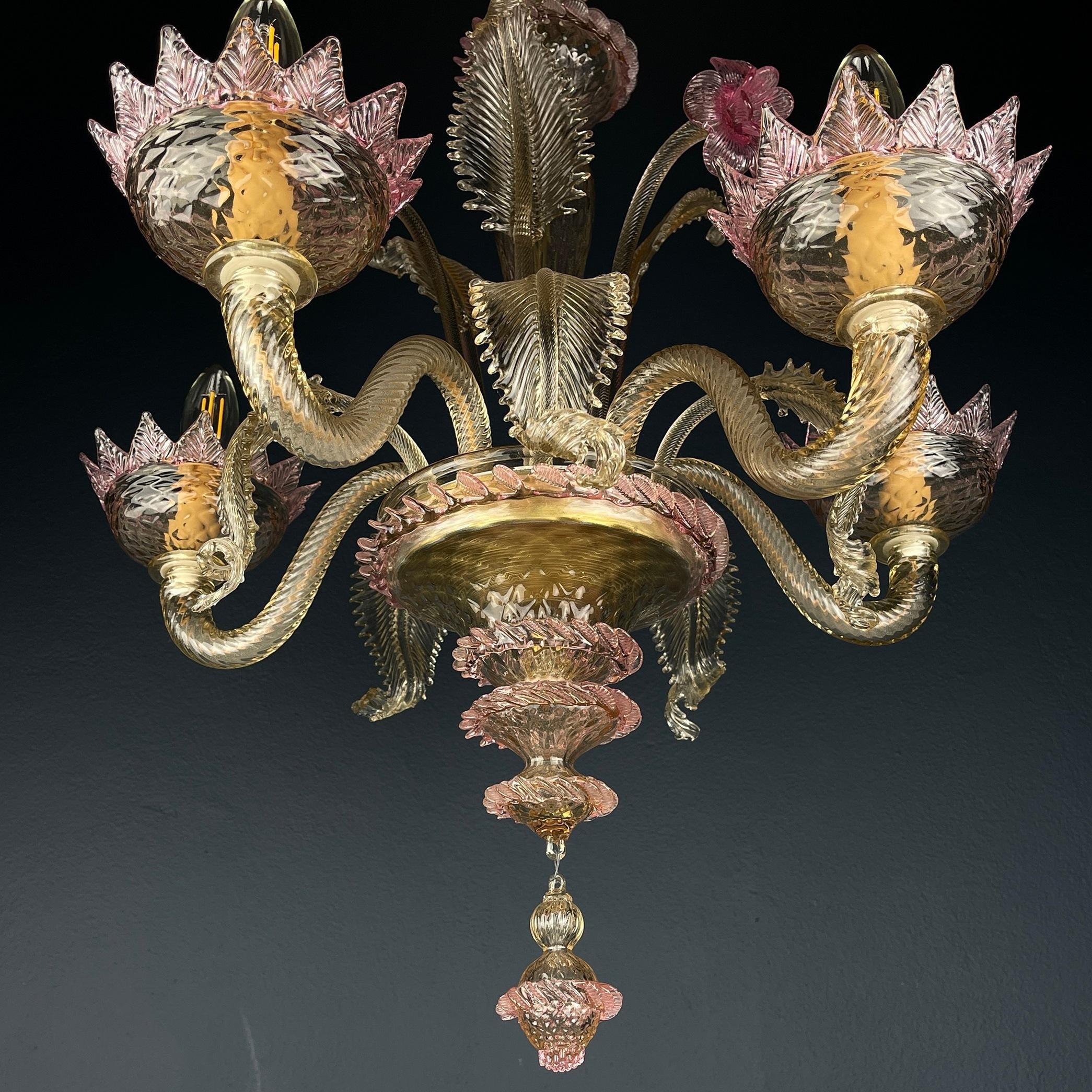 Murano chandelier Italy 1980s Pink and clear For Sale 3