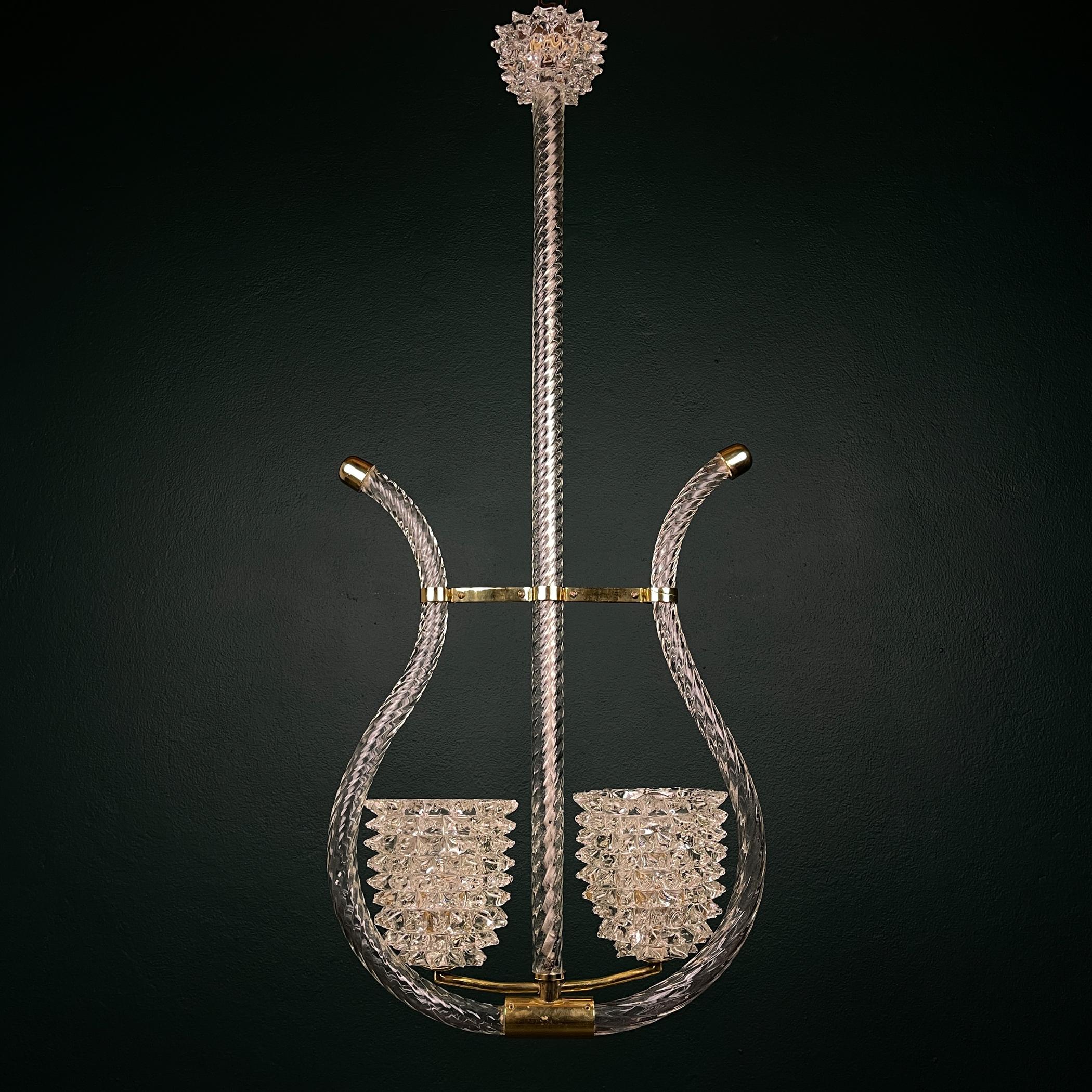 italien Lustre Murano Lyre par Ercole Barovier Barovier&Toso, Italie années 1940 en vente