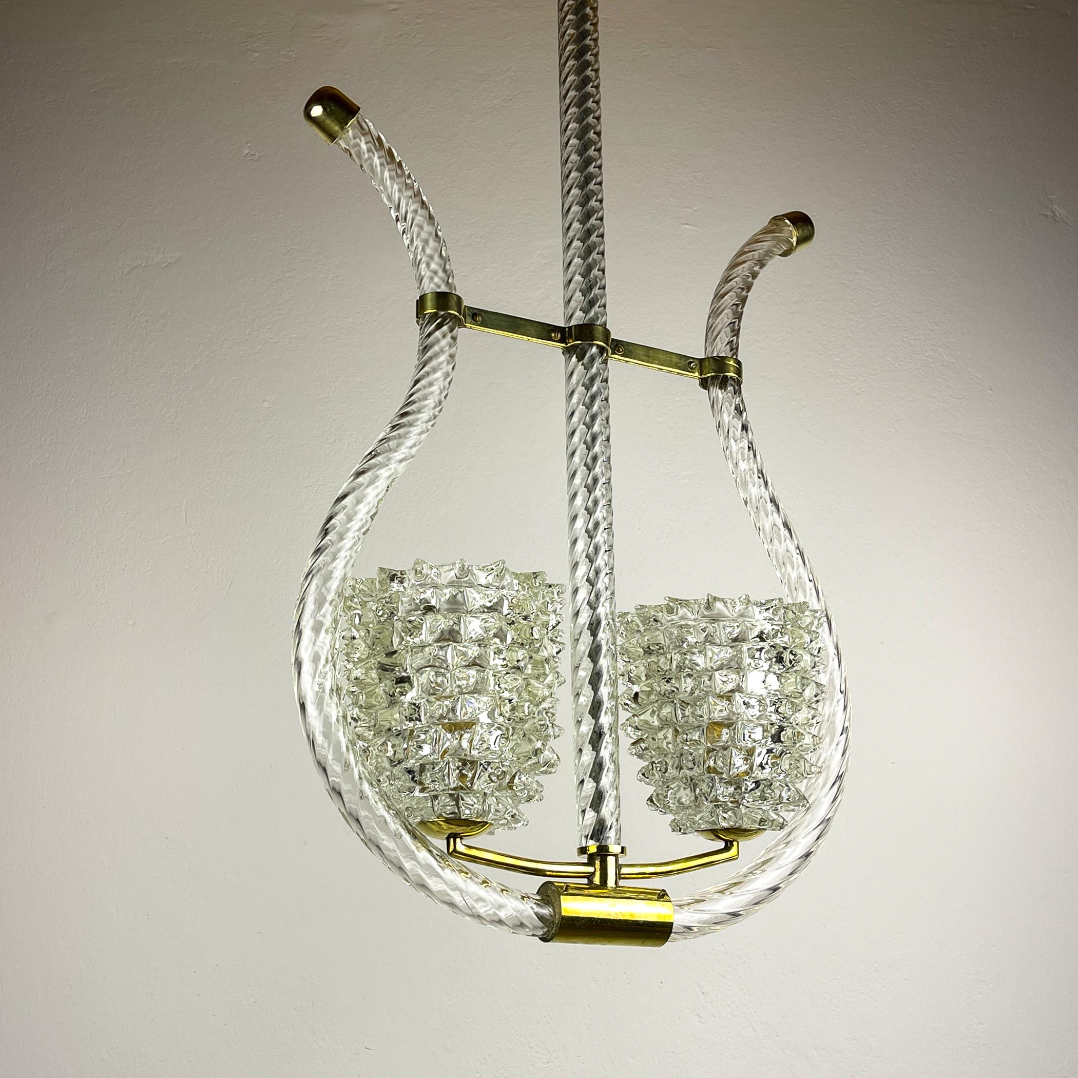 Lustre Murano Lyre par Ercole Barovier Barovier&Toso, Italie années 1940 Bon état - En vente à Miklavž Pri Taboru, SI