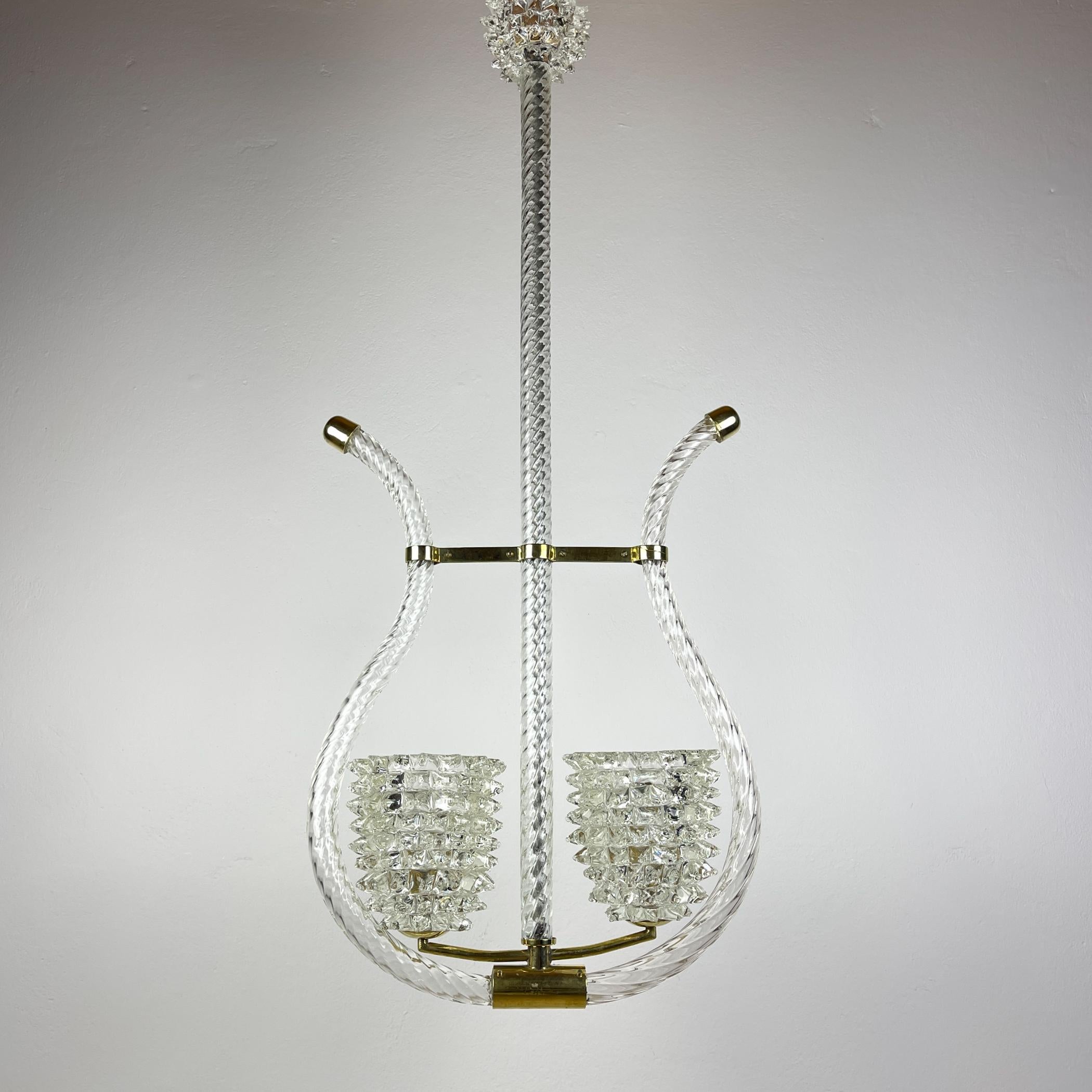 20ième siècle Lustre Murano Lyre par Ercole Barovier Barovier&Toso, Italie années 1940 en vente